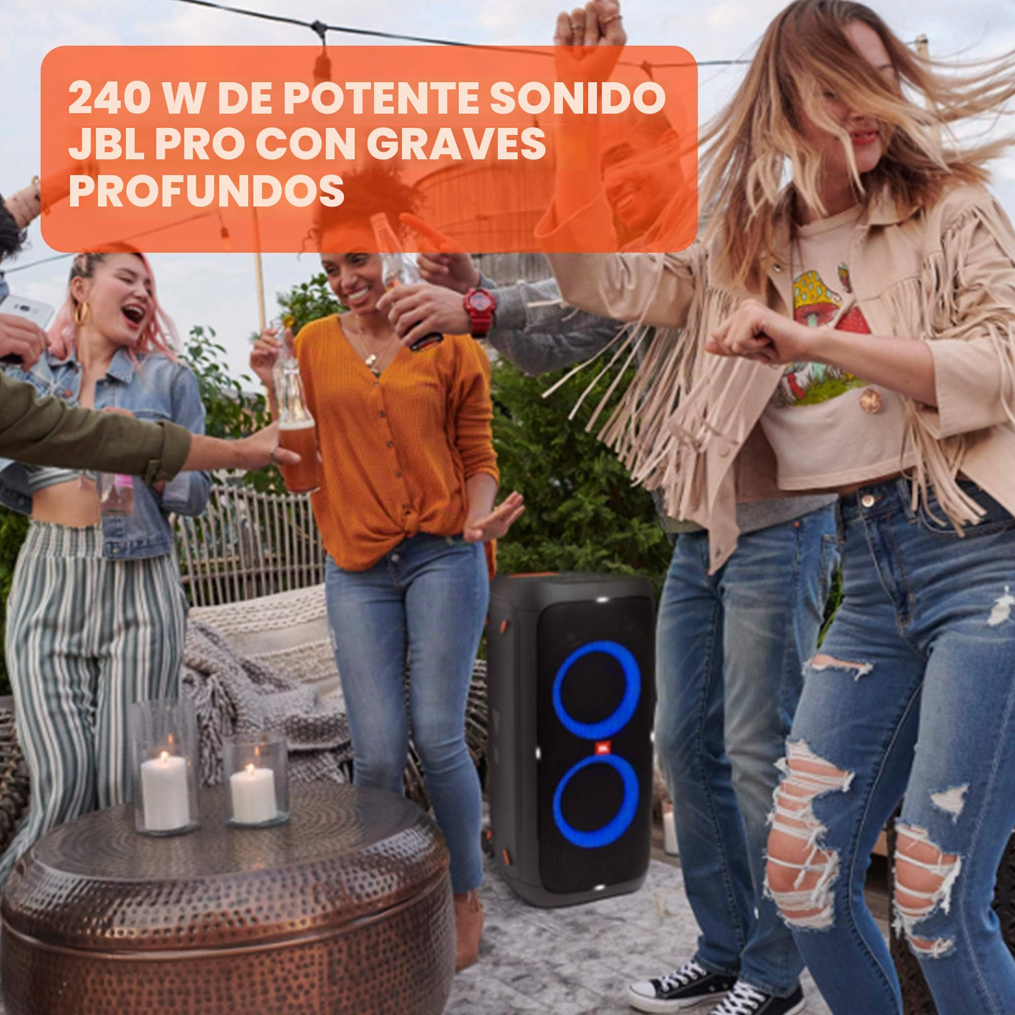 JBL PartyBox 310 - Altavoz inalámbrico Bluetooth para fiesta con iluminación dinámica integrada, modo karaoke, graves potentes y soporte para aplicaciones JBL, en negro