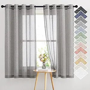 NICETOWN Sheer Curtains Open Linen Blend for Window Decor, Grommet Natural Linen Flax Window Treatment Privacy with Light Filter Vertical Drapes for Bedroom, Charcoal Grey, W52 x L63, 2 Panels