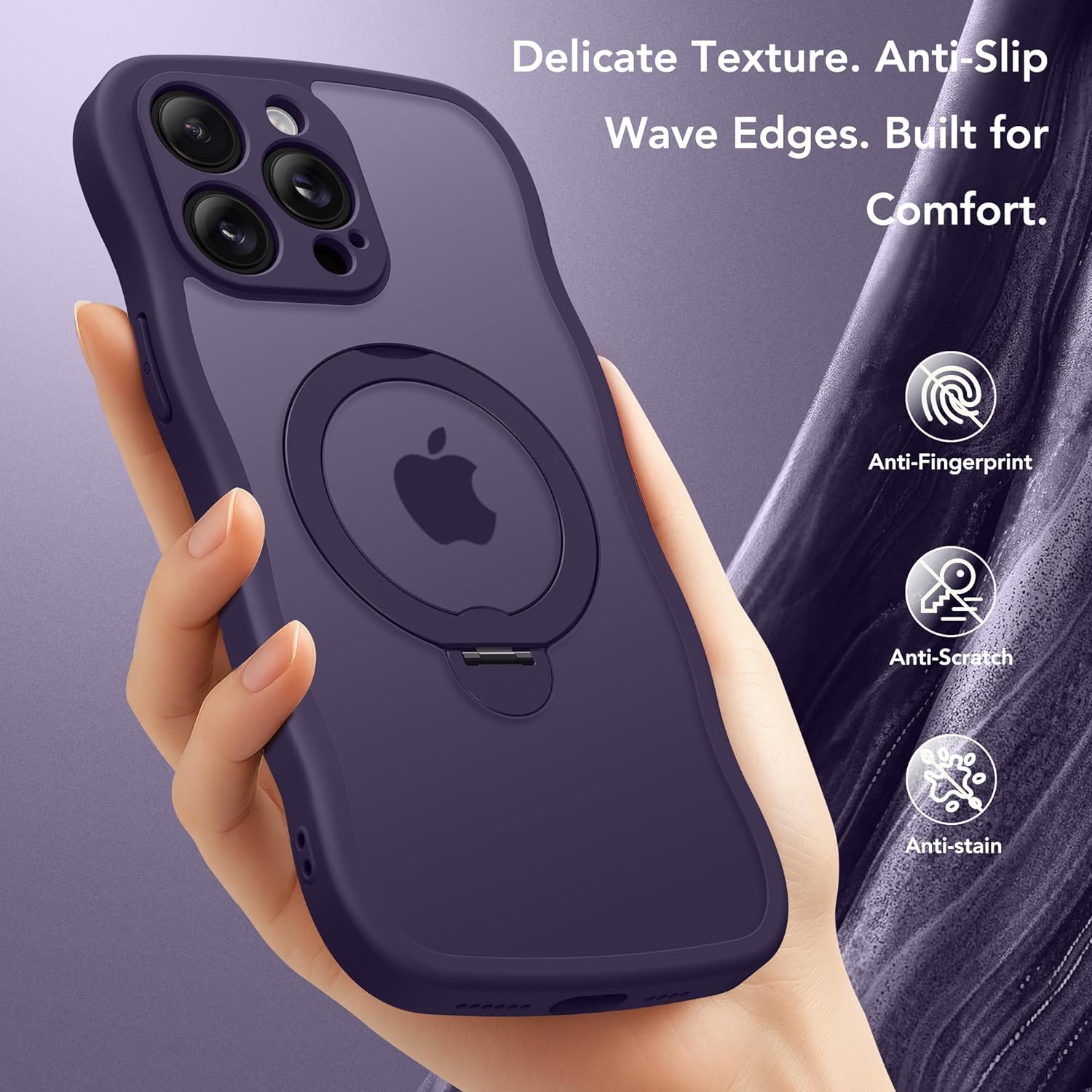 GolbinBox for iPhone 15 Pro Max Case,[Compatible with Magsafe][360°Magnetic Stand][Cute Wave Edge][18ft Military-Grade Protection] Translucent Matte Women Phone Cover for iPhone 15 Promax,Dark Purple - Image 9