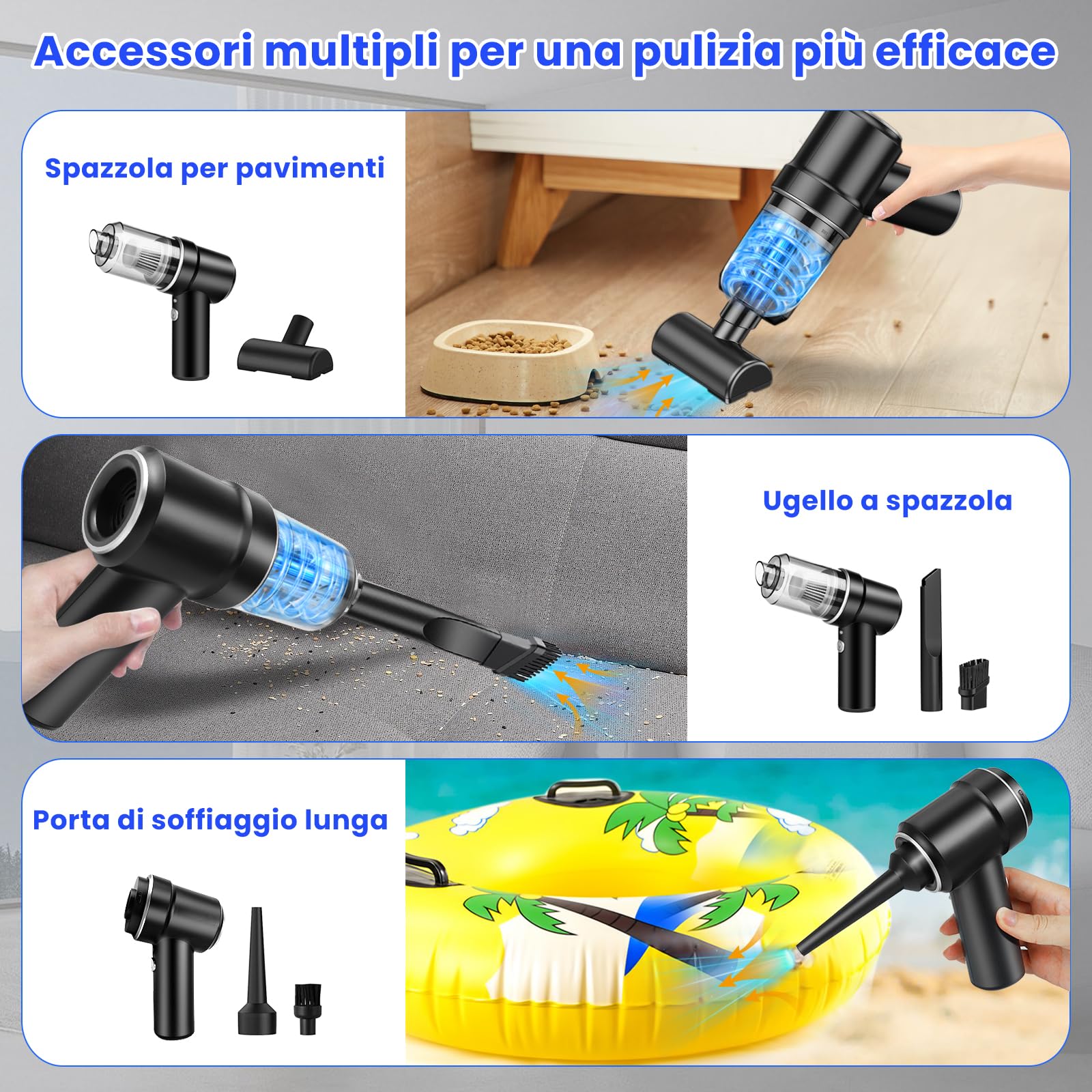 Zabatoco Aspirapolvere Portatile Senza Fili per Auto,6000Pa Aspiratore e Soffiatore 2 in 1,120W Mini Aspirabriciole Senza Fili la Pulizia di Auto, Casa, Animali Domestici e Spazi Ristretti