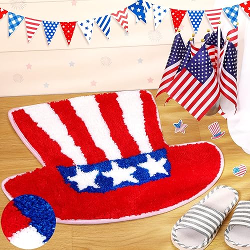 Cindeer Tapete patriótico de baño para el 4 de julio, diseño de bandera estadounidense, tapete lavable para cocina, cómodo, antideslizante, para el