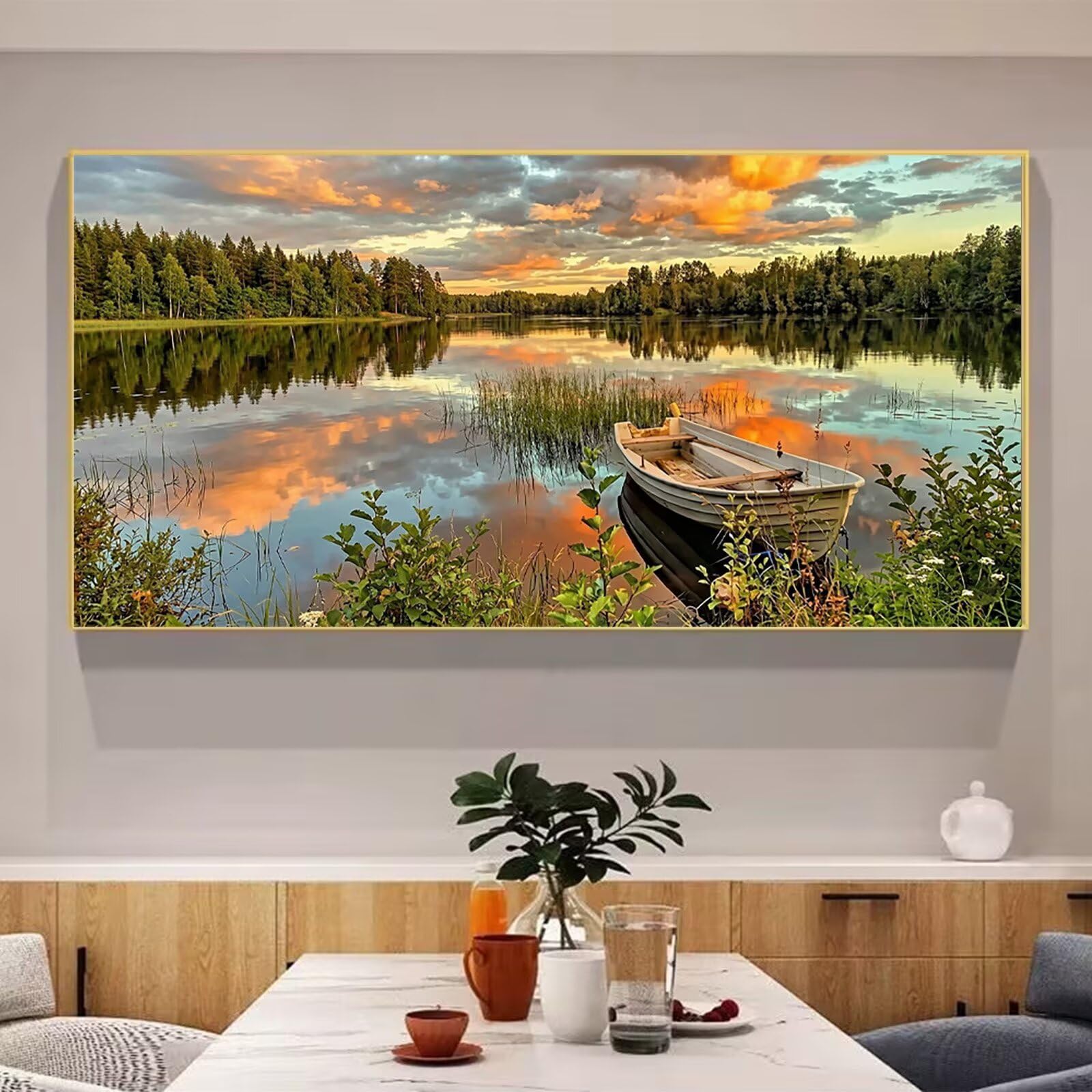 Diamond Painting Landschaft, Boot Diamond Painting Erwachsene, 5D DIY Vollbohrer Diamanten Paint by Numbers, Kreatives für Erwachsene Mosaik Bastelset für Home Wand Deko, Geschenk, 80x160cm, Cod-716