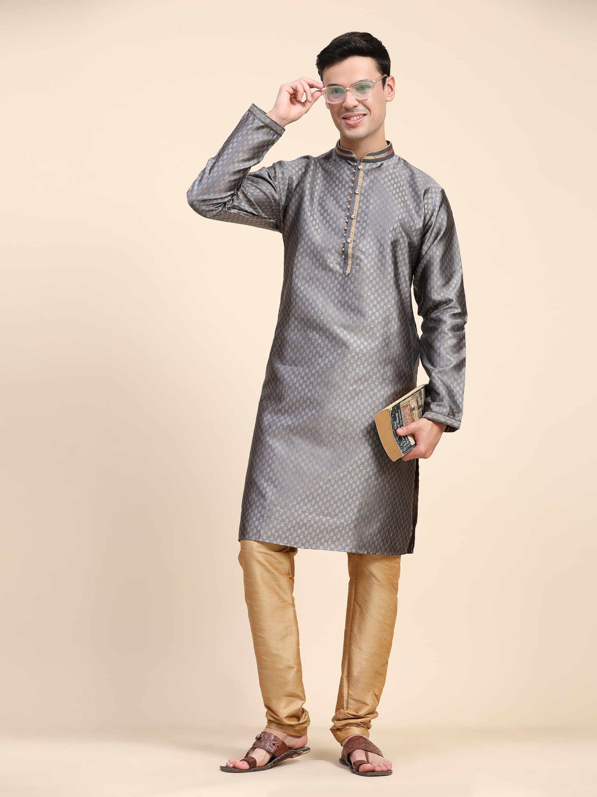 SKAVIJ Herren Indische Ethnischen Traditionell Kurta Pyjama