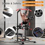 soges Pull Up Bar Dip Station, Power Tower with Backrest, Adjustable Height Pull Up Bar Stand, Multi-Function Home Gym Strength Training Fitness Equipment