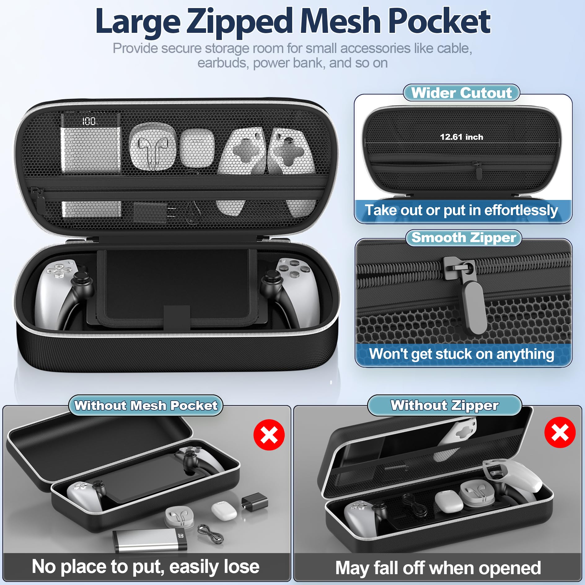 Tokluck Étui de Transport Rigide Compatible avec Play Portal Remote Player, Housse PS Portal avec Poche Zippée pour Contenir Les Accessoires PS Portal, Pochette PS Portal avec Rainure Personnalisée