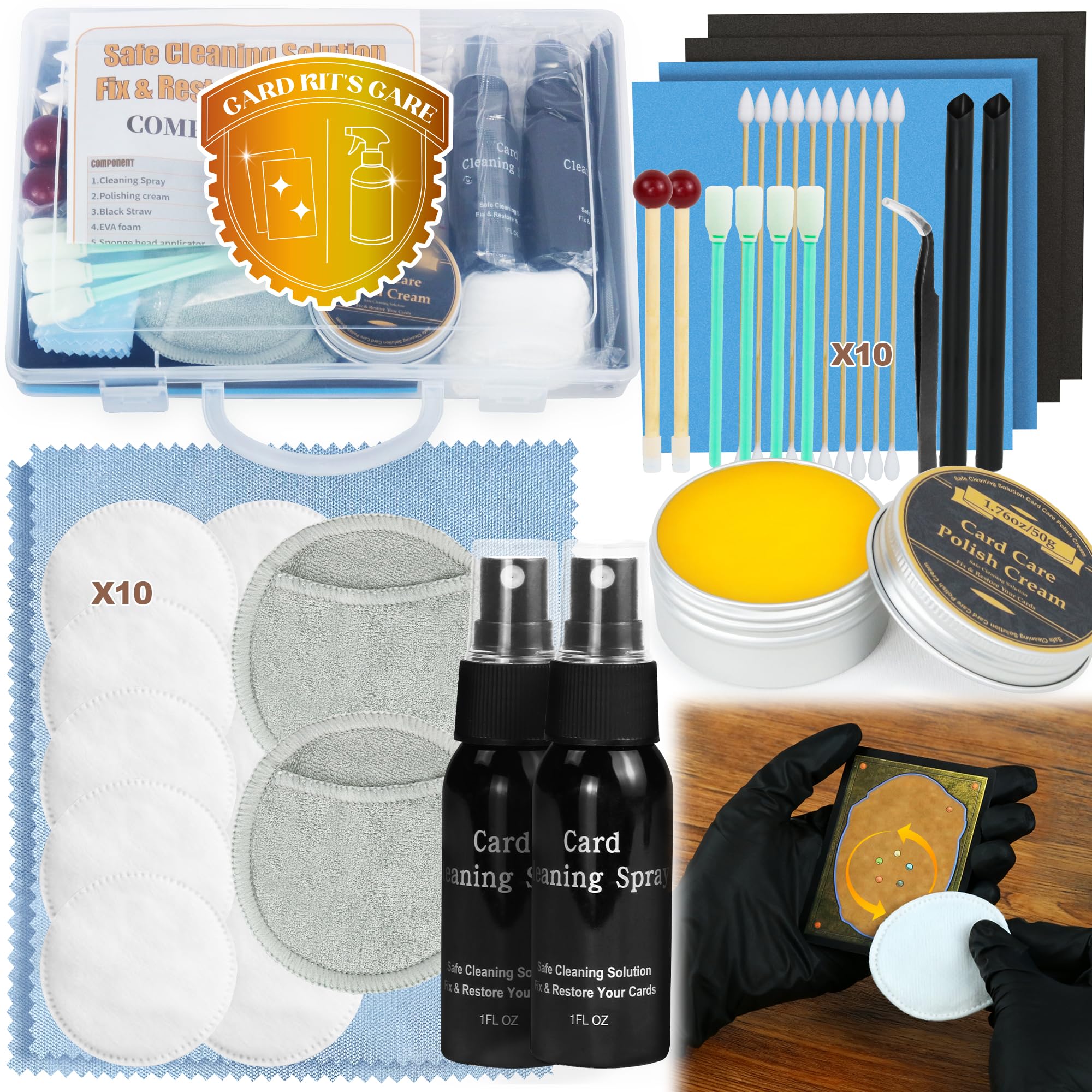 Photo 1 of *MISSING PIECES*SFTPO Card Care Clean Kit, Card Cleaning and Polishing Restoration with Plastic Case, Trading Card Cleaning Box with Polishing Cream and Cleaning Spray, Suitable for PSA Rated Card Care