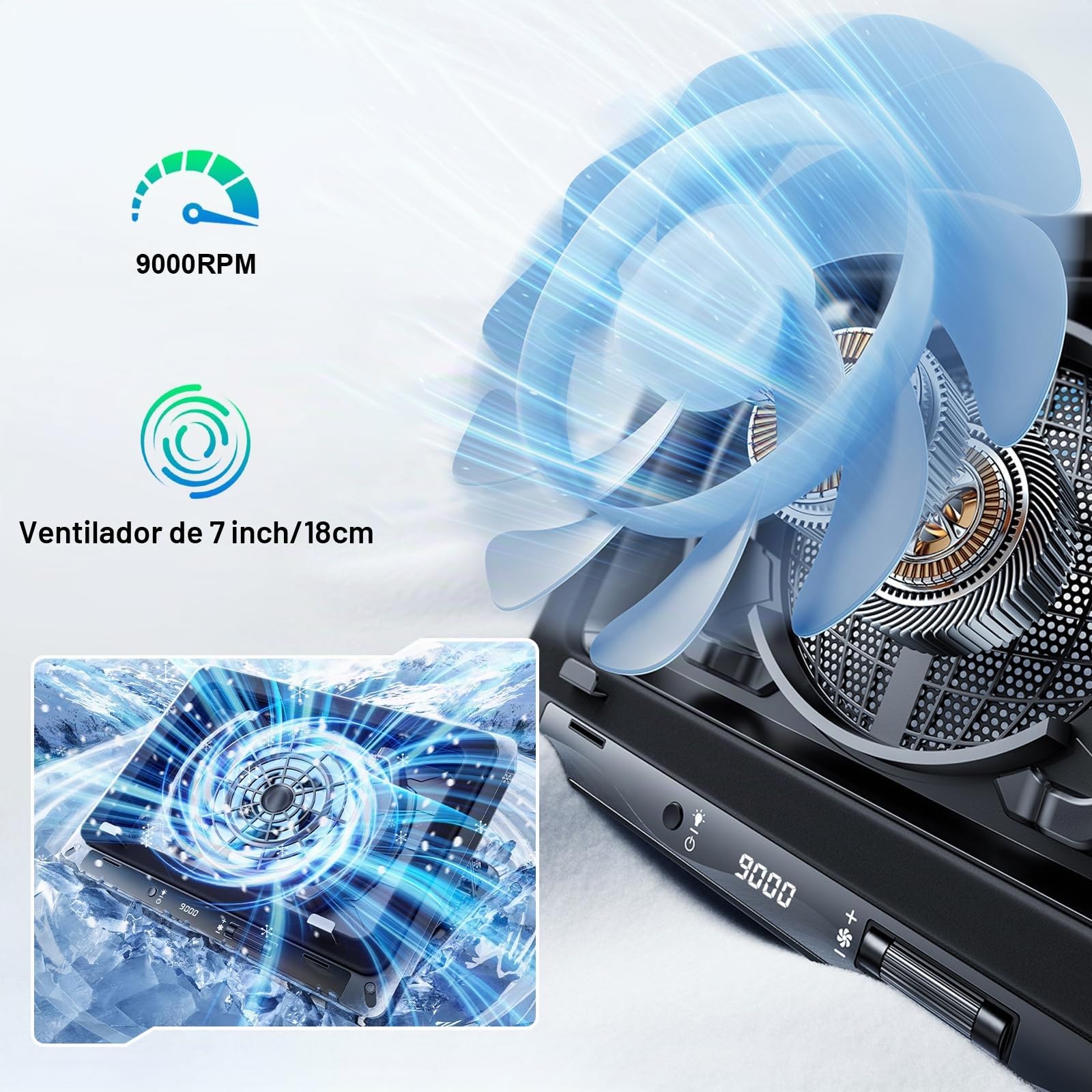 Base Refrigeradora Portatil, Base refrigeradora portatil Gaming RGB con Velocidad Ajustable Ventilador Turbo de 18 cm, Refrigerador Portatil para Enfriamiento Rápido de Portátiles de 13-19 Pulgadas