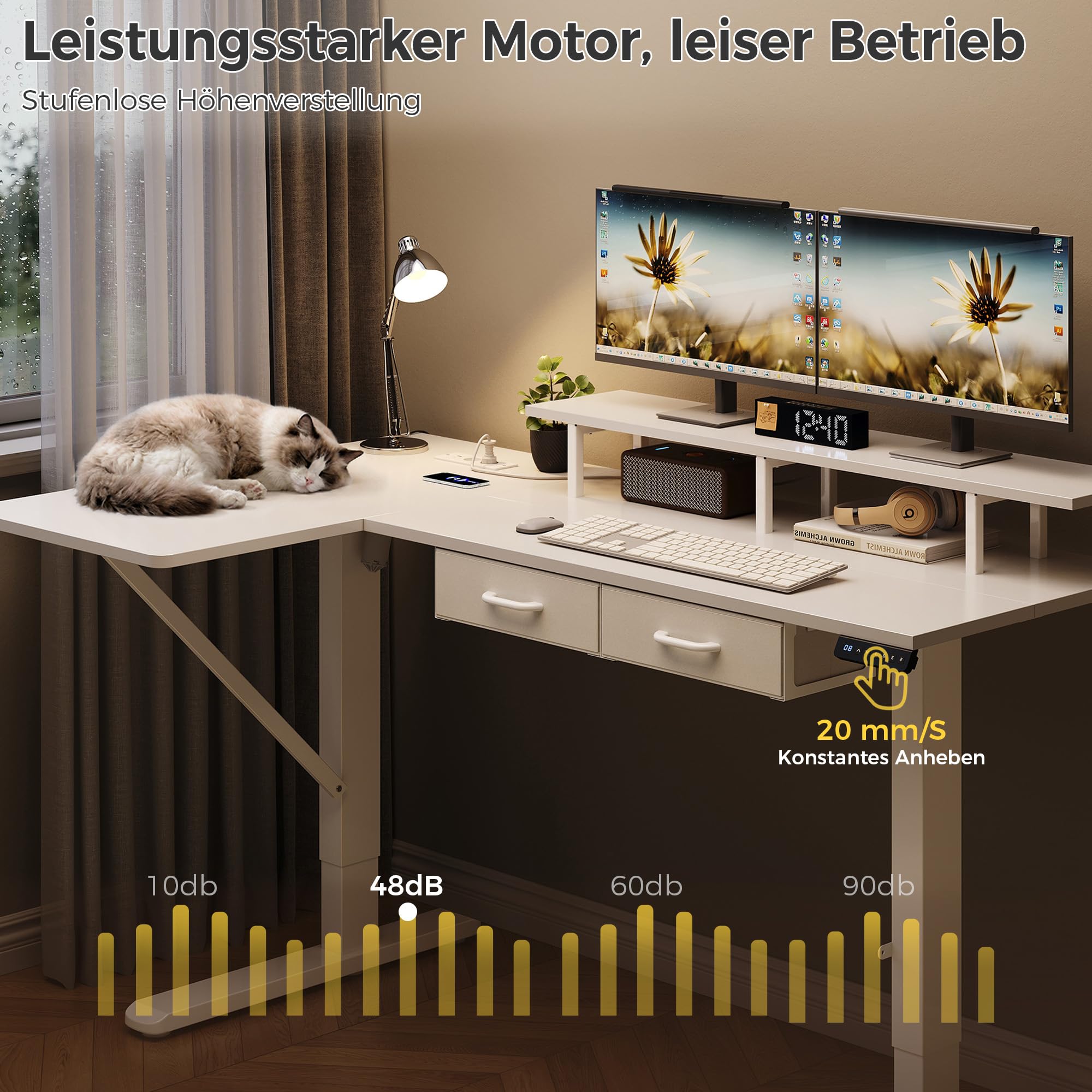 IRONCK Höhenverstellbarer Schreibtisch L Form, Elektrischer Eckschreibtisch