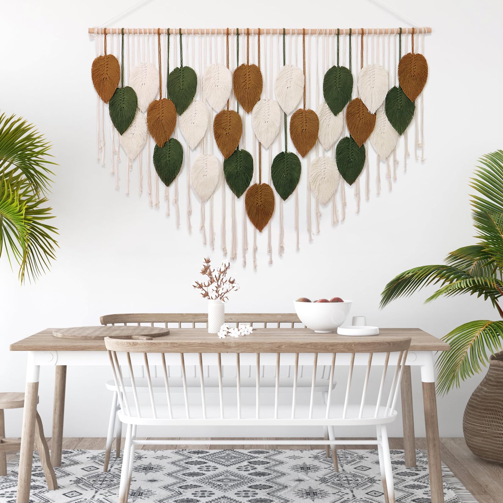 Tapisserie Murale Macramé Boho Feuilles - 40x65 Cm, Faite Main En Coton, Décoration Chambre