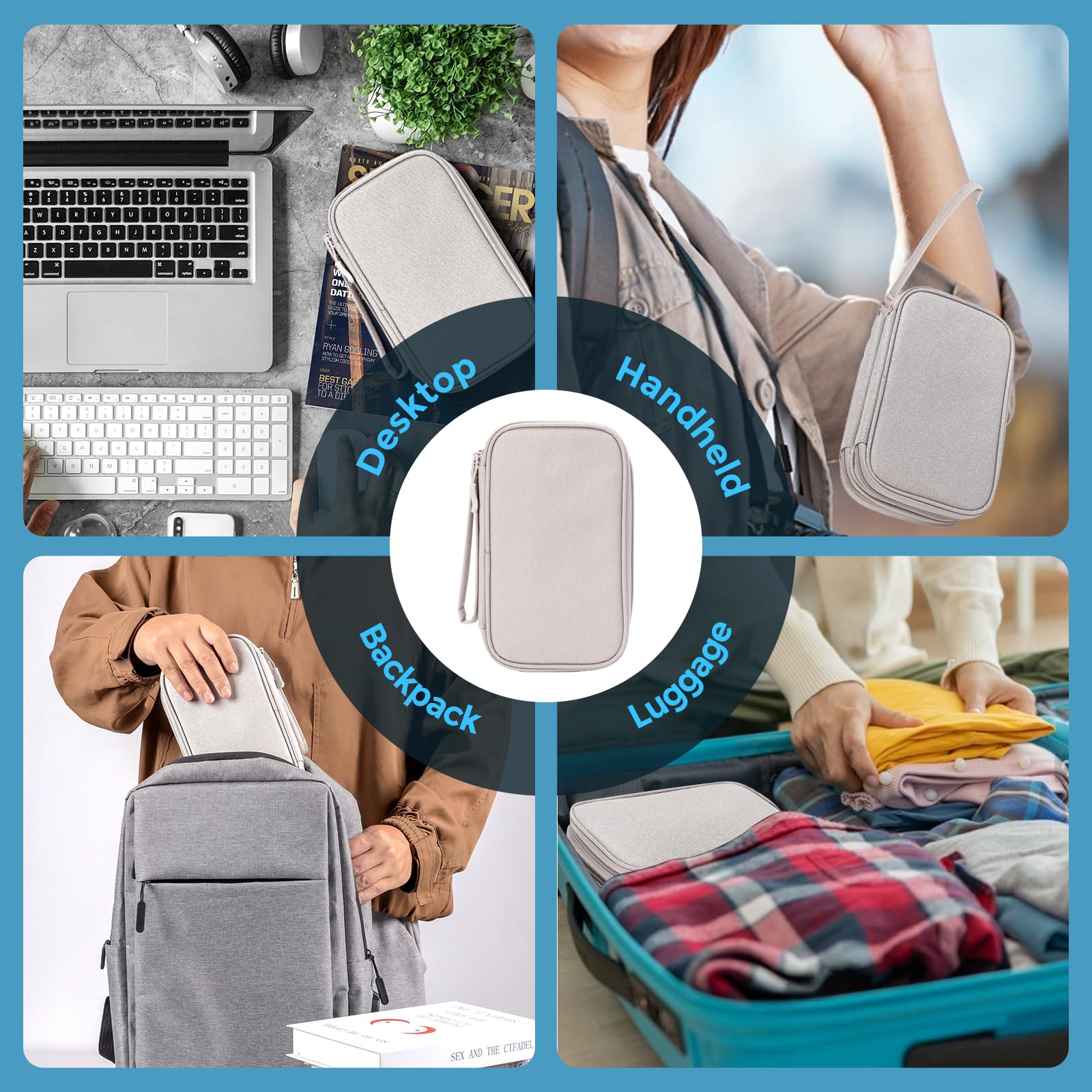 ProCase Porta Cavi da Viaggio a 3 Strati Viaggio Accessori Utili, Borse Organizer per Cavi Tech Pouch Custodia Portatile per Cavi, Caricabatterie, Power Bank, Adattatori -Grigio/S