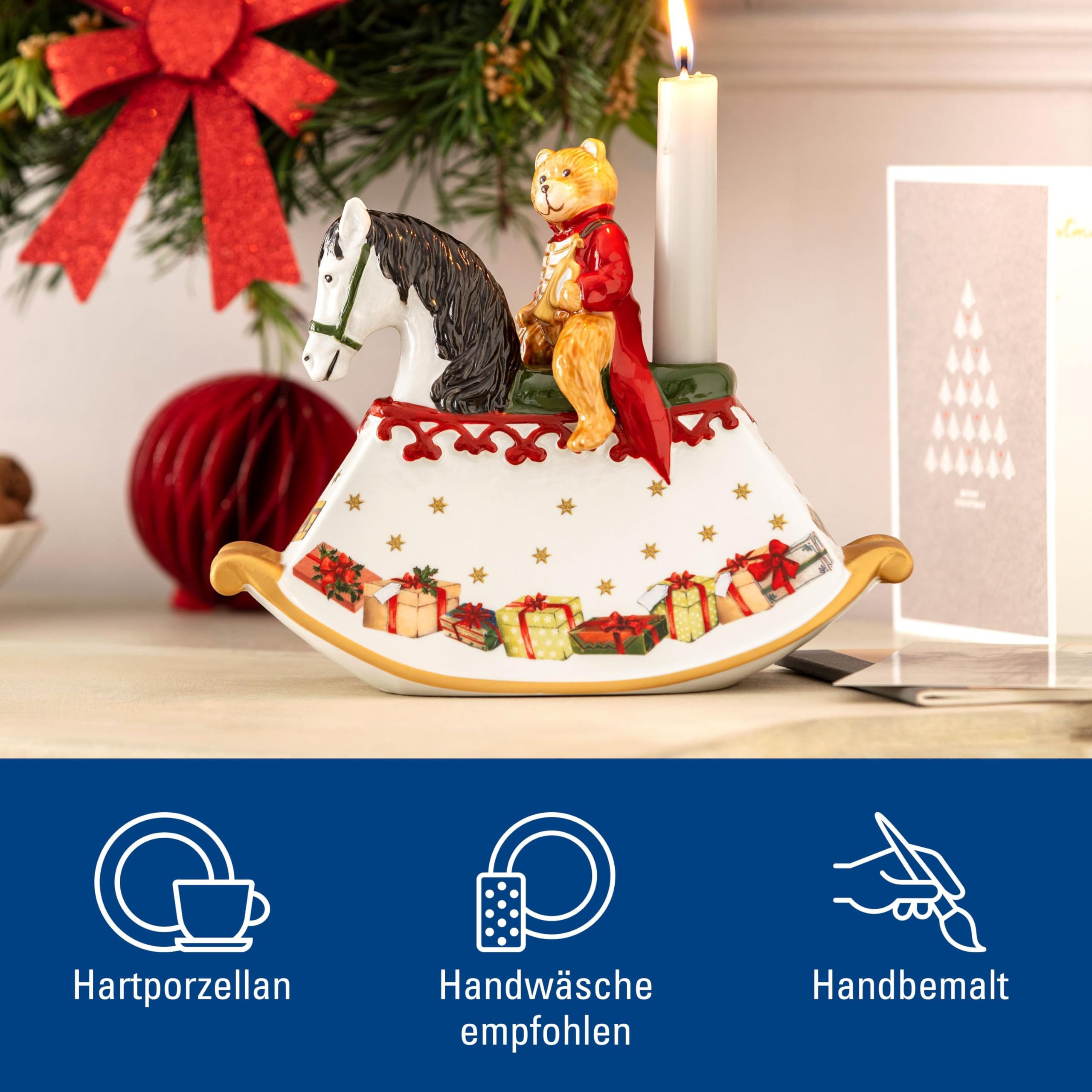 Villeroy & Boch - Christmas Toy's Schaukelpferd Bunt, Weihnachtsdekoration, Stabkerzenhalter, Kerzenhalter, Dekoration für Wohnzimmer, Flur oder Hauseingang, Dekoartikel Xmas, Weihnachten, Porzellan
