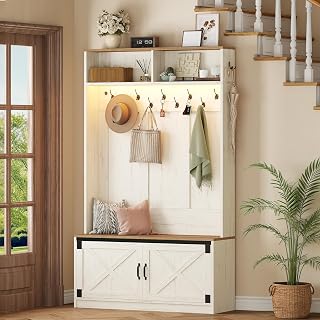 Hzuaneri 42.5" Hall Tree with Bench and Storage, Wood Entryway Coat Rack