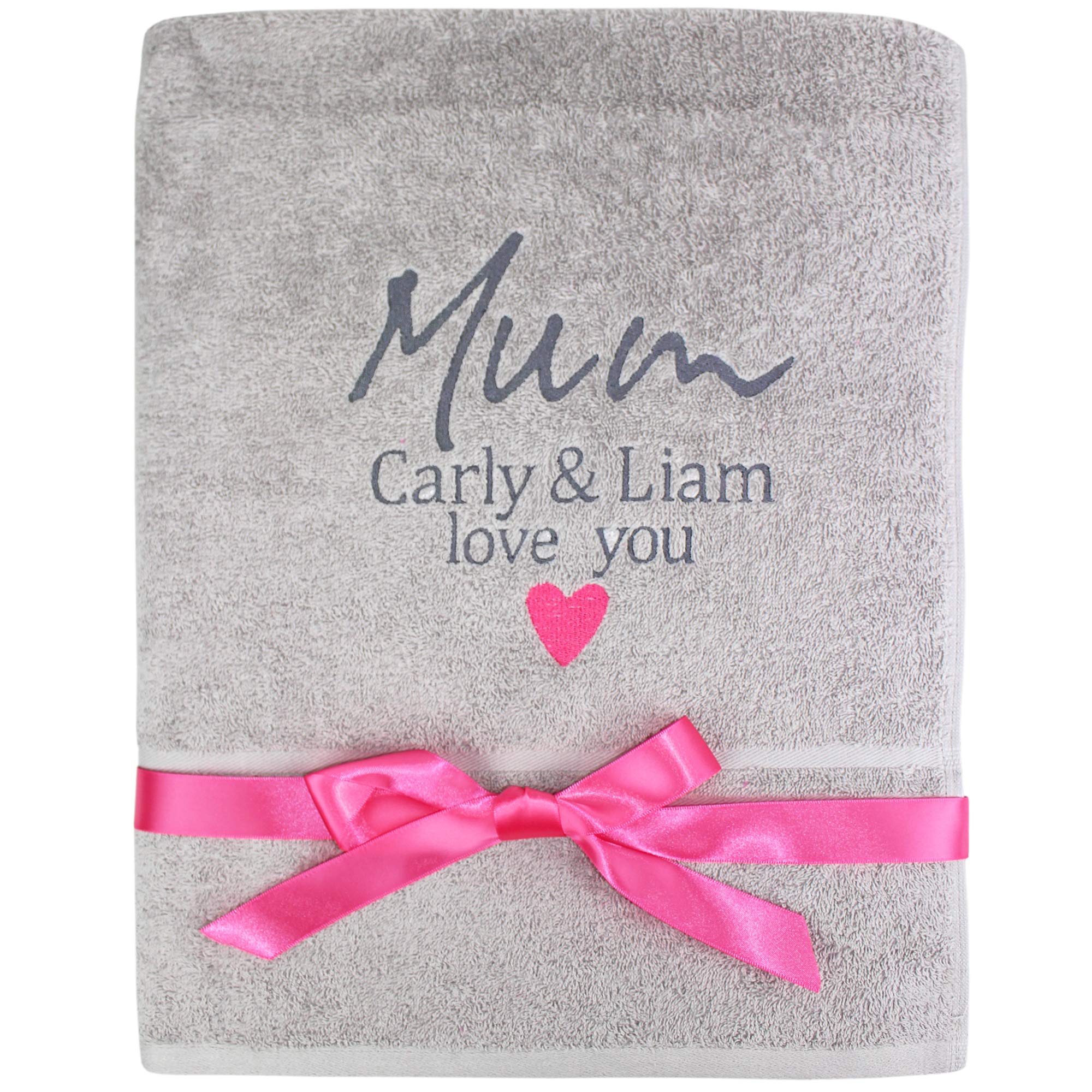 Teddyts Silver Grey Personalised Mum & Gift Message Super Soft Cotton Bath Towel (Silver Grey)