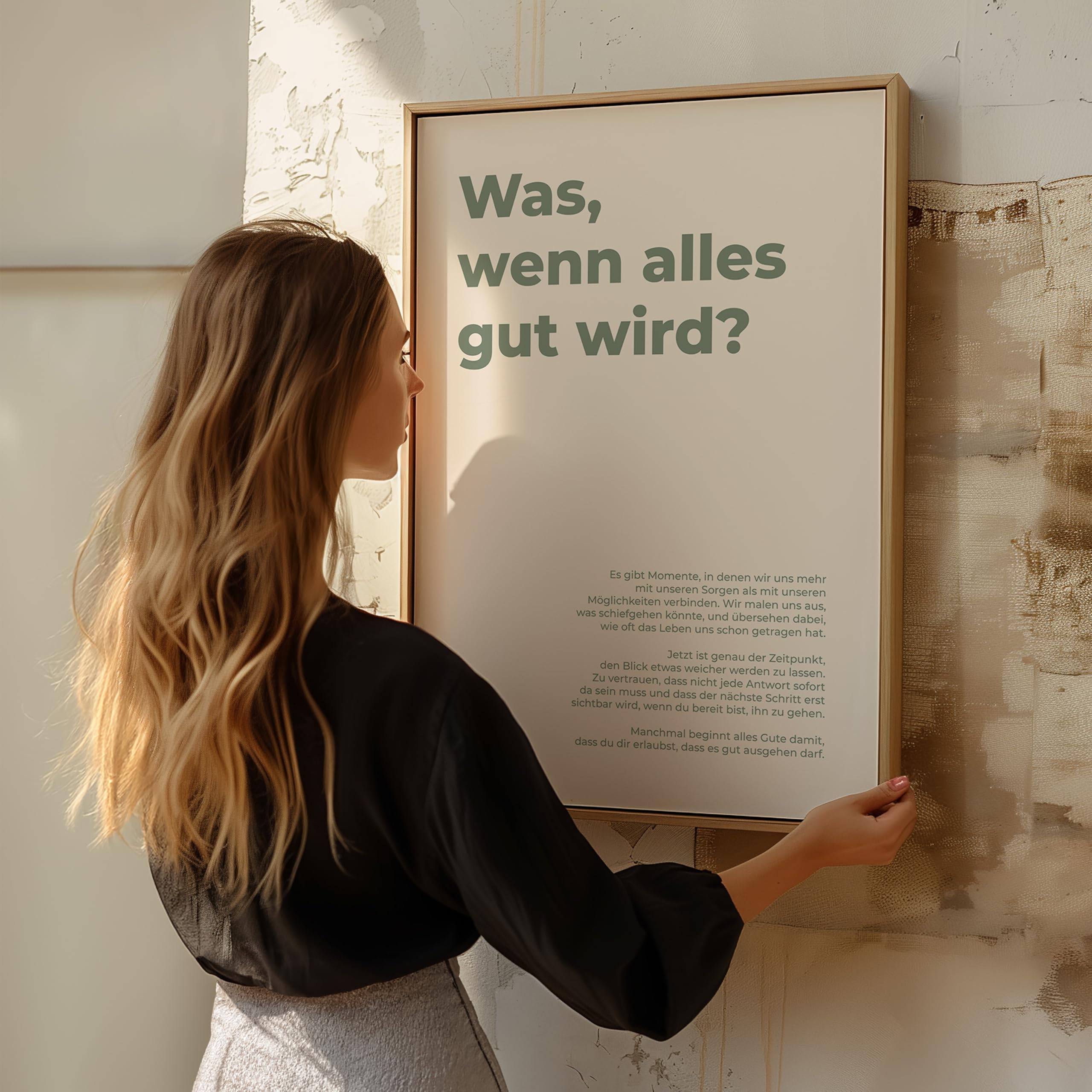 sinnbild Was wenn alles gut wird Poster Affirmation DIN A3 Holzrahmen hell