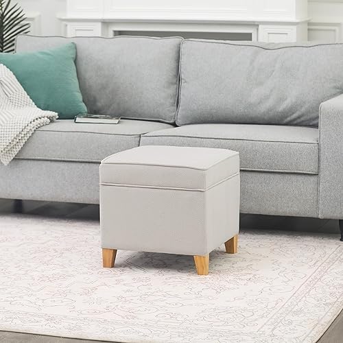 Miniatura 215 de Adeco Taburete de almacenamiento con diseño de escritura de tela, tapa con bisagras, patas de madera maciza, otomanas de 18 pulgadas de altura y 3D