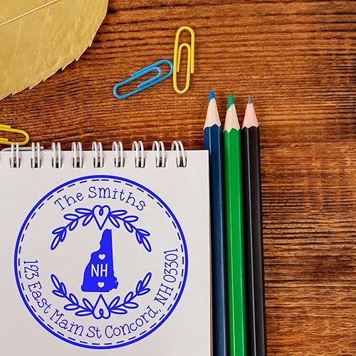 Miniatura 180 de Round State Love - Sello de dirección de devolución para Texas, uso con almohadilla de sello, mango de madera, sello de dirección de Texas