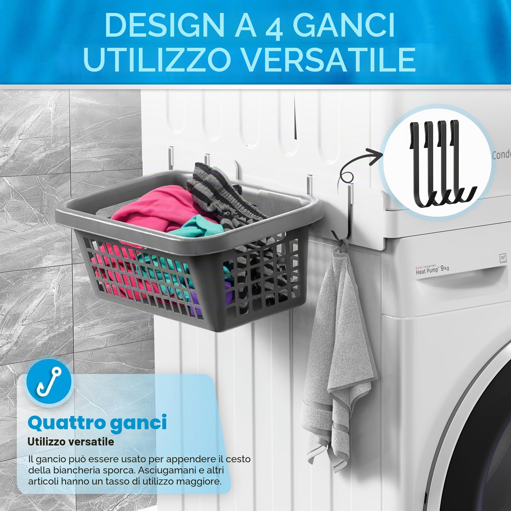 Slimline Kit Impilabile Universale per Lavatrice e Asciugatrice | Telaio Universale per Elettrodomestici da 45-68 cm, con Cinghie a Cricchetto, Cuscinetti Antiscivolo e 4 Ganci Salvaspazio