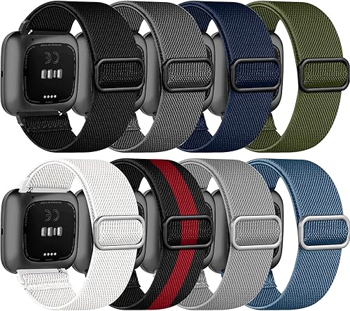 Miniatura 1 de Zspoly Paquete de 8 bandas elásticas compatibles con Fitbit Versa 2VersaVersa LiteVersa SE para mujeres y hombres, correa trenzada de nailon