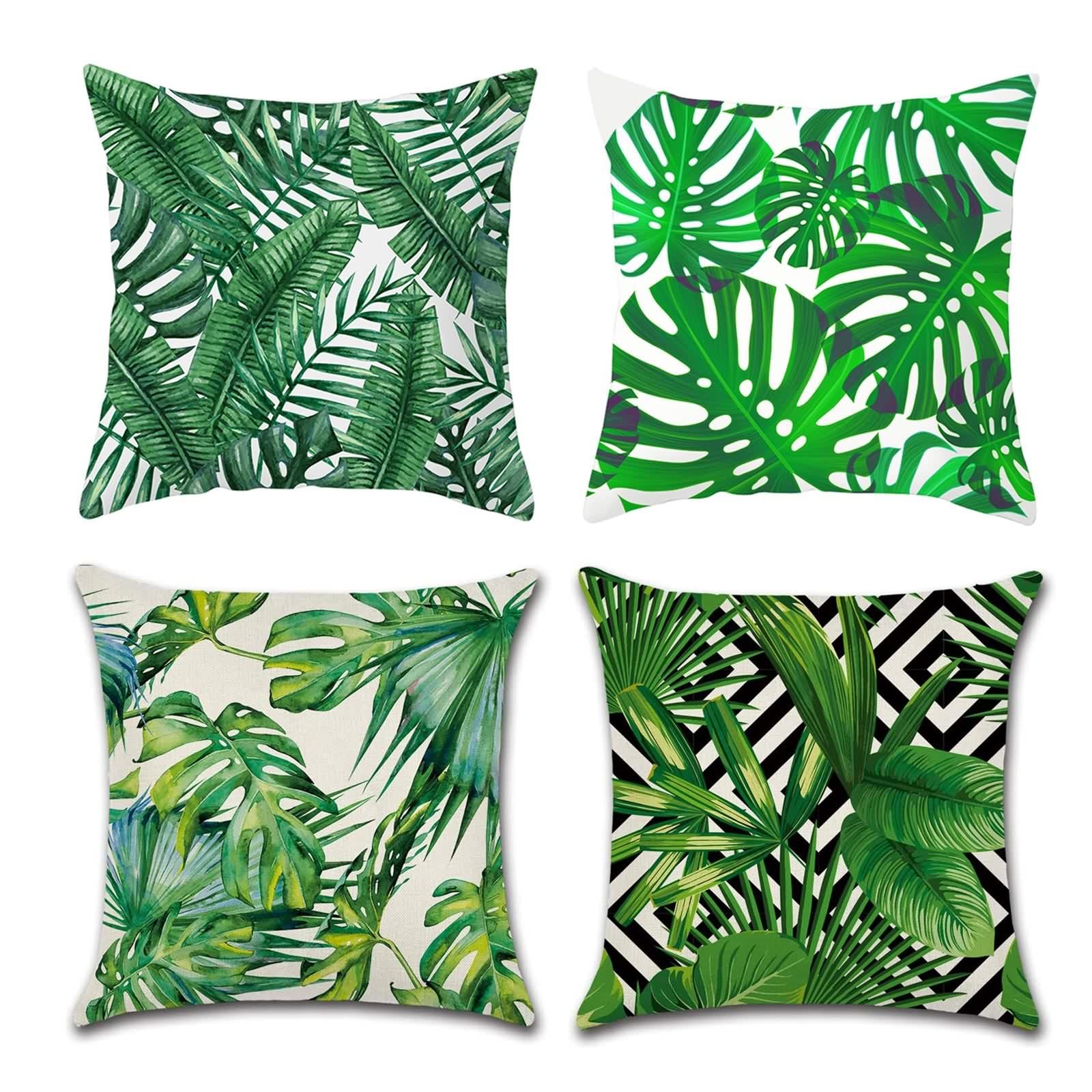 Housse coussin canape jardin exterieur verte motif tropical pour terrasse et veranda