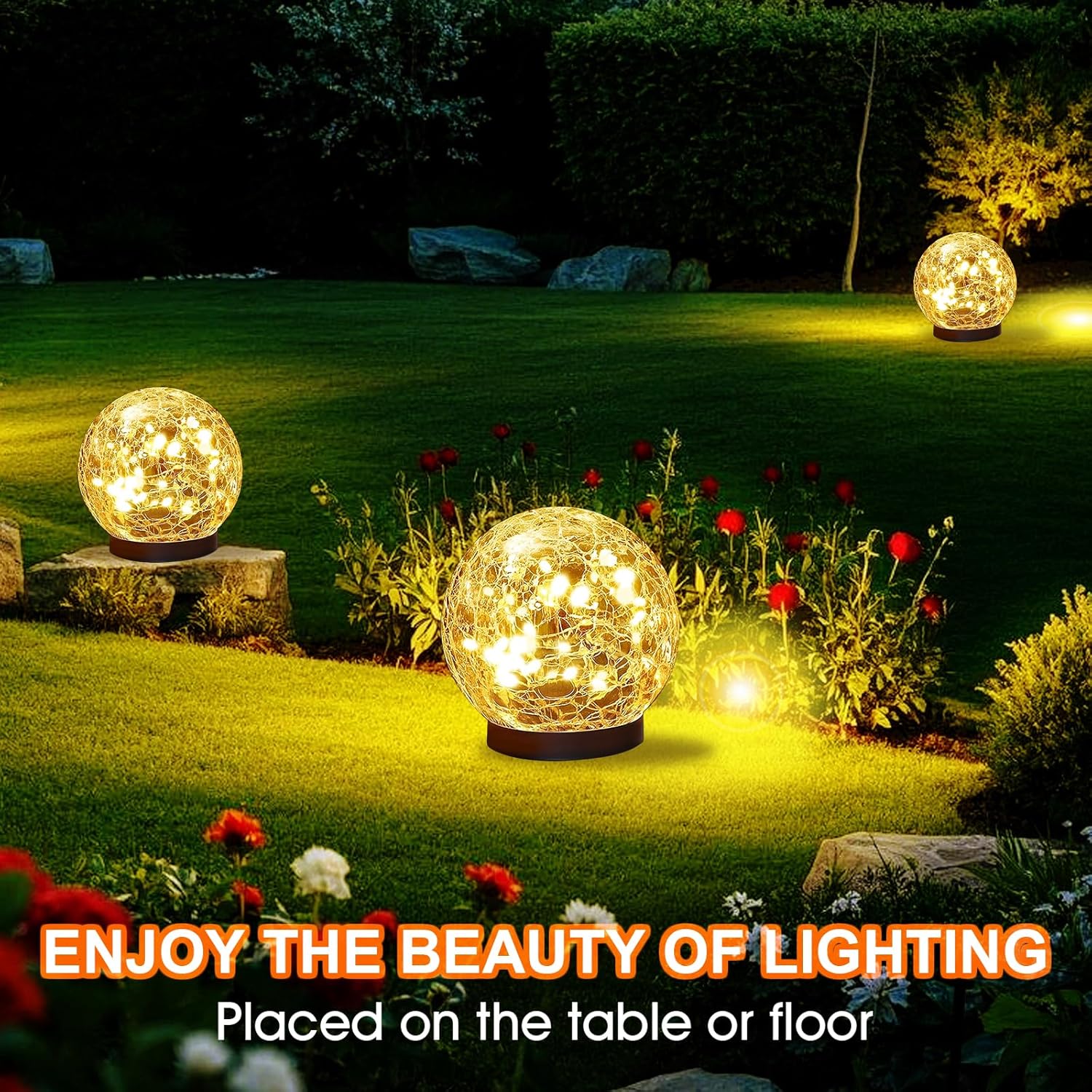 Solar Lights Outdoor Waterproof 30LEDS, 4 Pack Cracked Glass Solar Globe Lights Outdoor with Auto On/Off, Outside Decorations for Yard,Garden,Patio, Pathway,Landscape - Warm White
