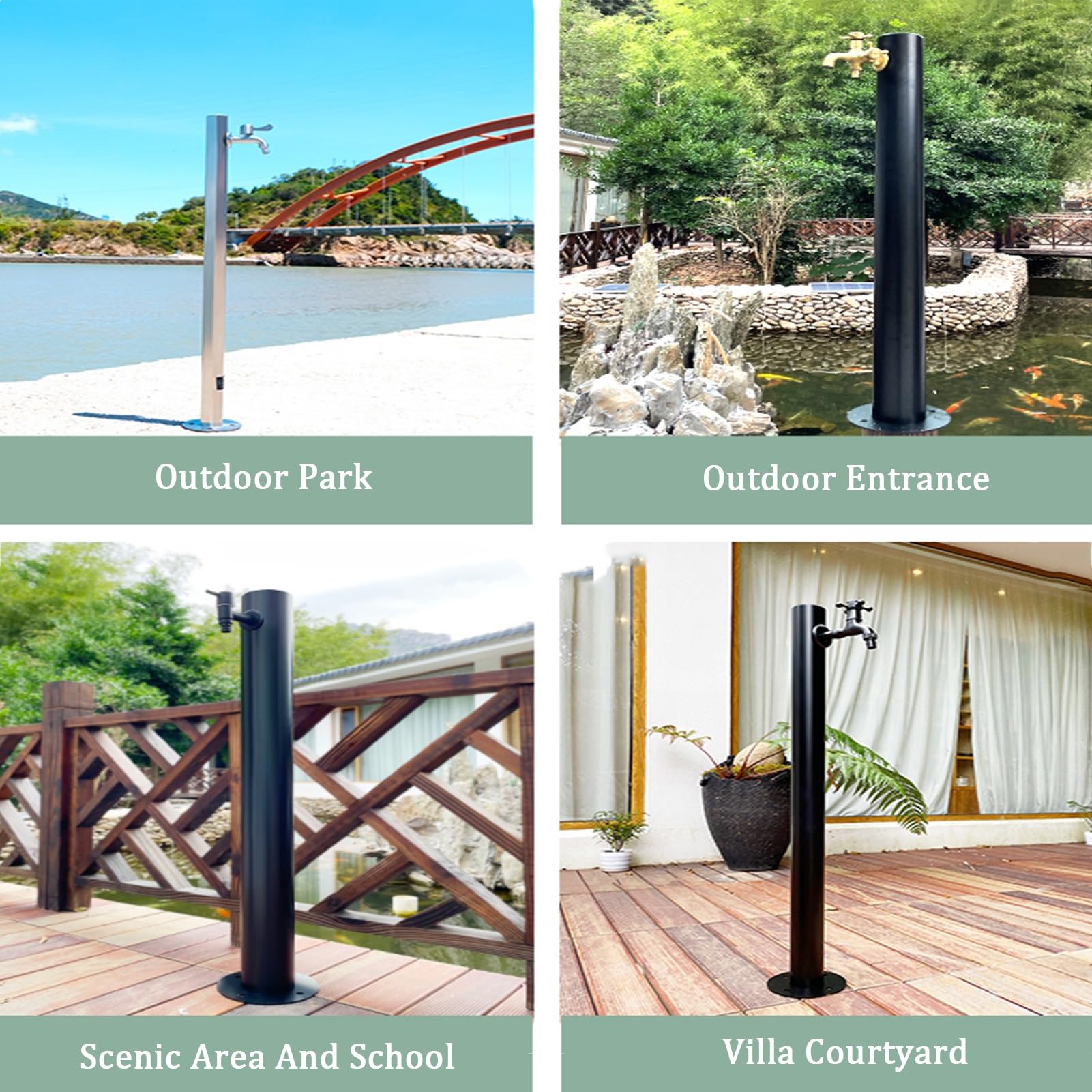 Columna vertical de jardín de acero inoxidable para regar, soporte de manguera anticongelante, dispensador de hidrantes de incendios (4,5 x 95 cm)