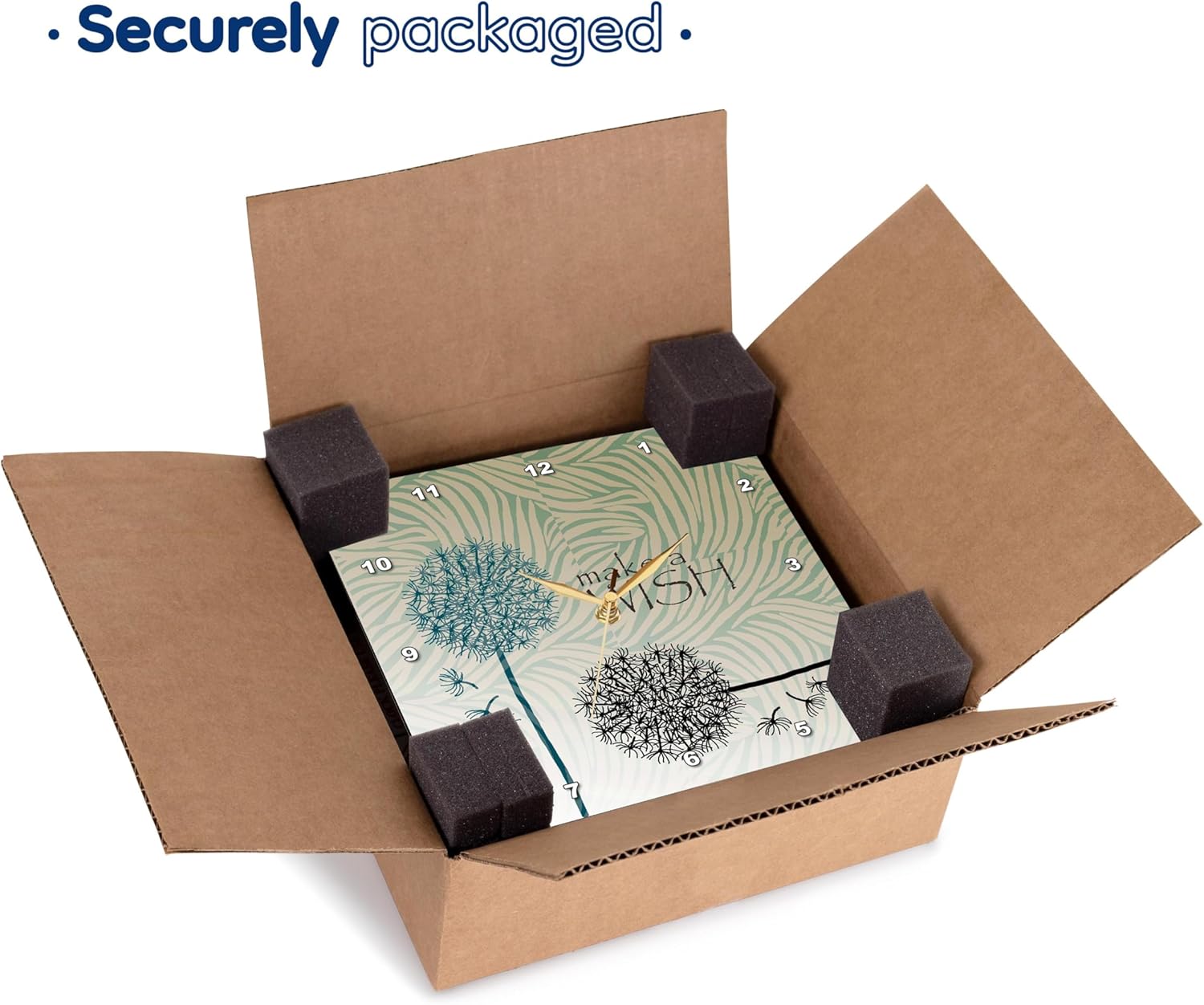 3dRose DPP_63555_2 Inspired Teal Make a Wish Dandelion Flowers Wall Clock, 13 by 13-Inch