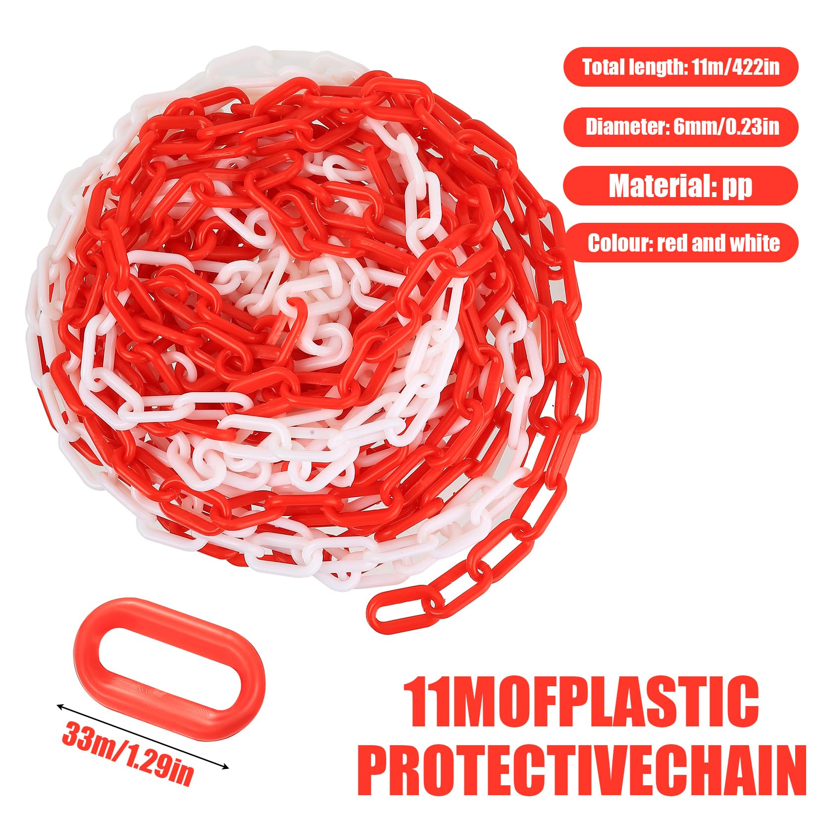 Cadenas de Plástico Rojo y Blanco 11 m x 6 mm para Barrera de Estacionamiento