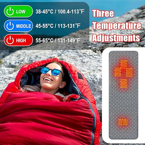 Miniatura 6 de Newwiee 2 almohadillas para saco de dormir con calefacción de 5 V, soporte de alimentación USB, saco de dormir de 78 x 24 pulgadas, calentador de