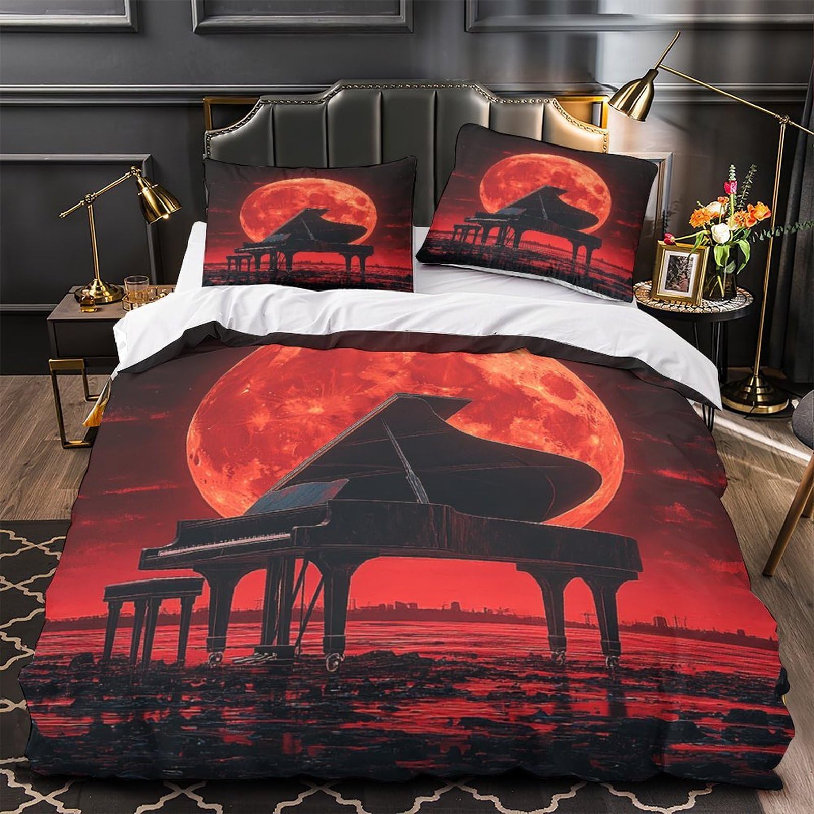 Housse de couette imprimée 3D RedMoonPiano parure cadeau fantastique lit