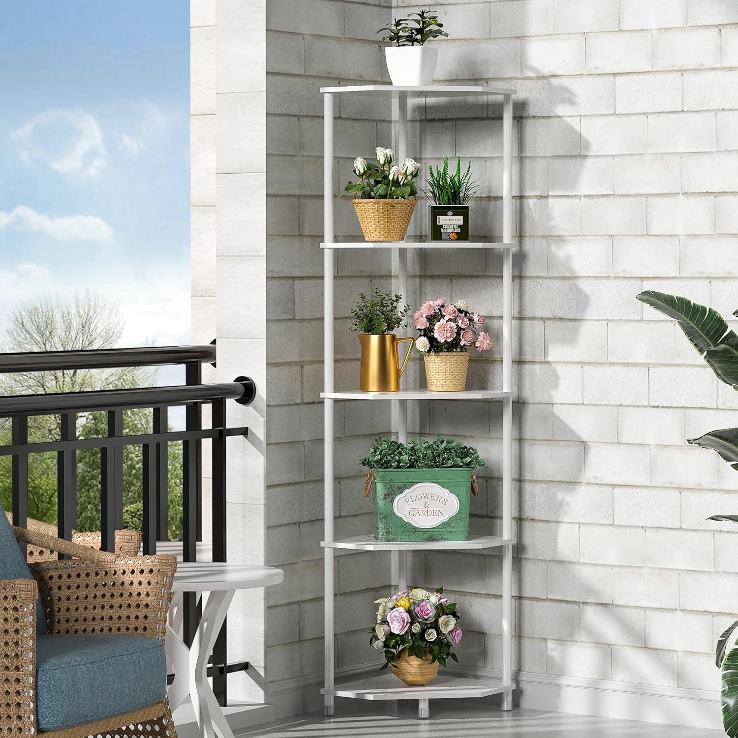 5-Tier Corner Shelf Stand Marble White 50.2" Bathroom and Kitchen Corner Shelves for Small Spaces Organization & Storage Kitchen Decor Accessories