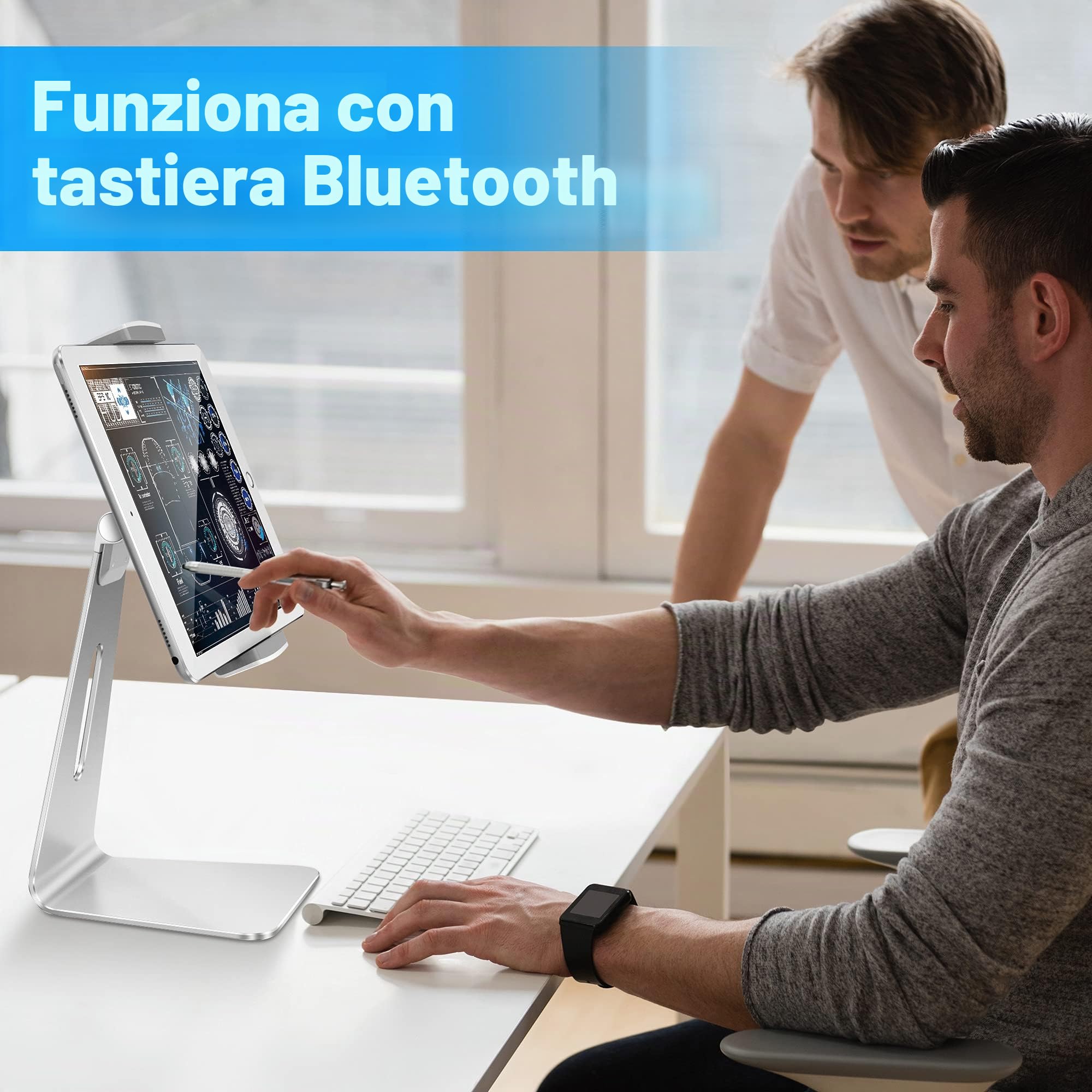 AboveTEK, Supporto Girevole in Alluminio per iPad Pro/Air/Mini - Supporto Doppio Braccio 6"-13" per Tablet POS Kiosk iOS/Android, per Negozio/Ufficio/Cucina
