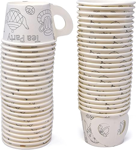 Miniatura 5 de 48 tazas de regalo para fiesta de té con asa de 10 onzas. Taza desechable de papel para aperitivos, postre, helado, té, para colorear, manualidades,