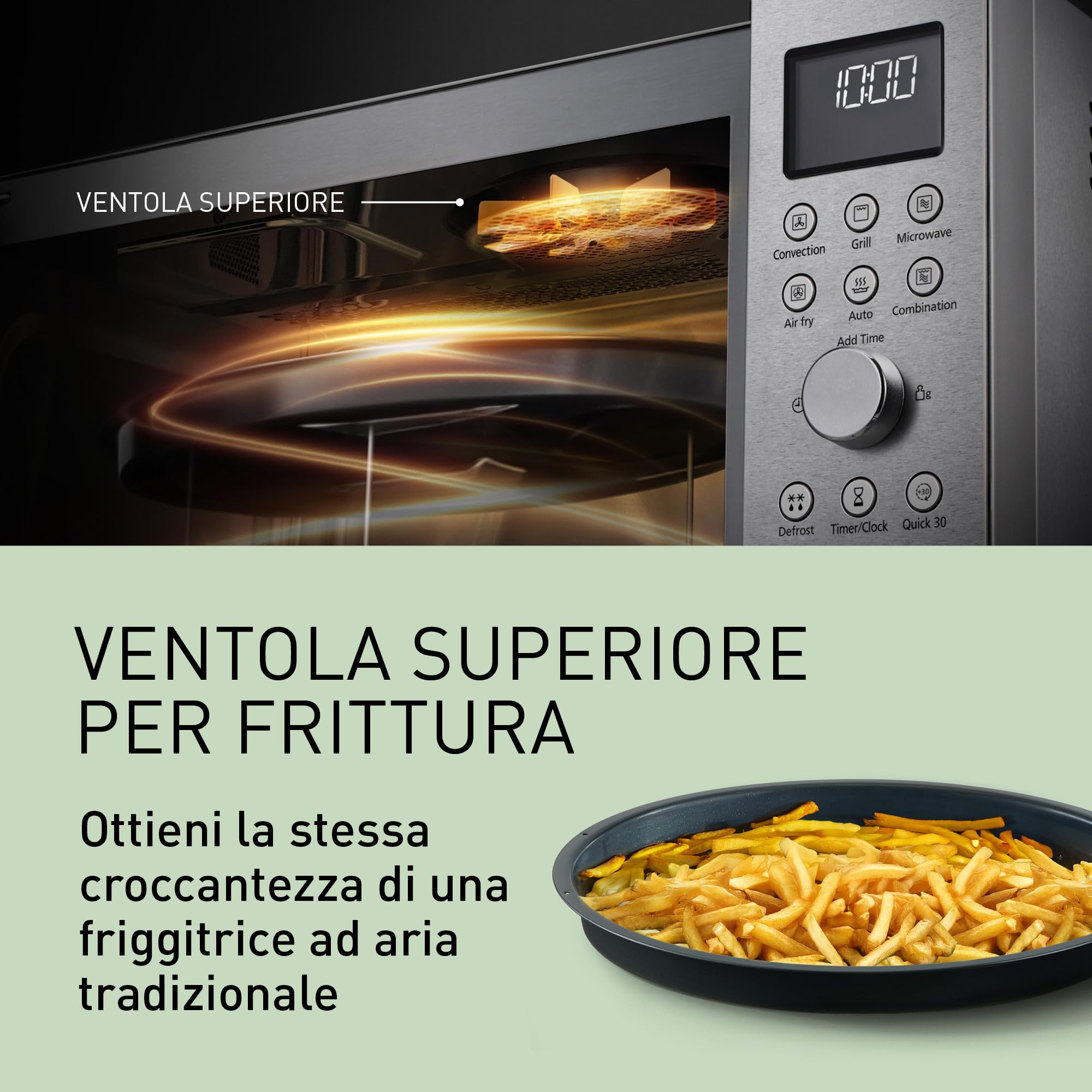 Panasonic NN-CD58RSEPG Friggitrice ad Aria e Forno a Microonde Combinato 4 in 1 da 27 L, Inverter da 1000W, Grill da 1300W, Convezione, 19 Programmi Automatici, Acciaio Inossidabile