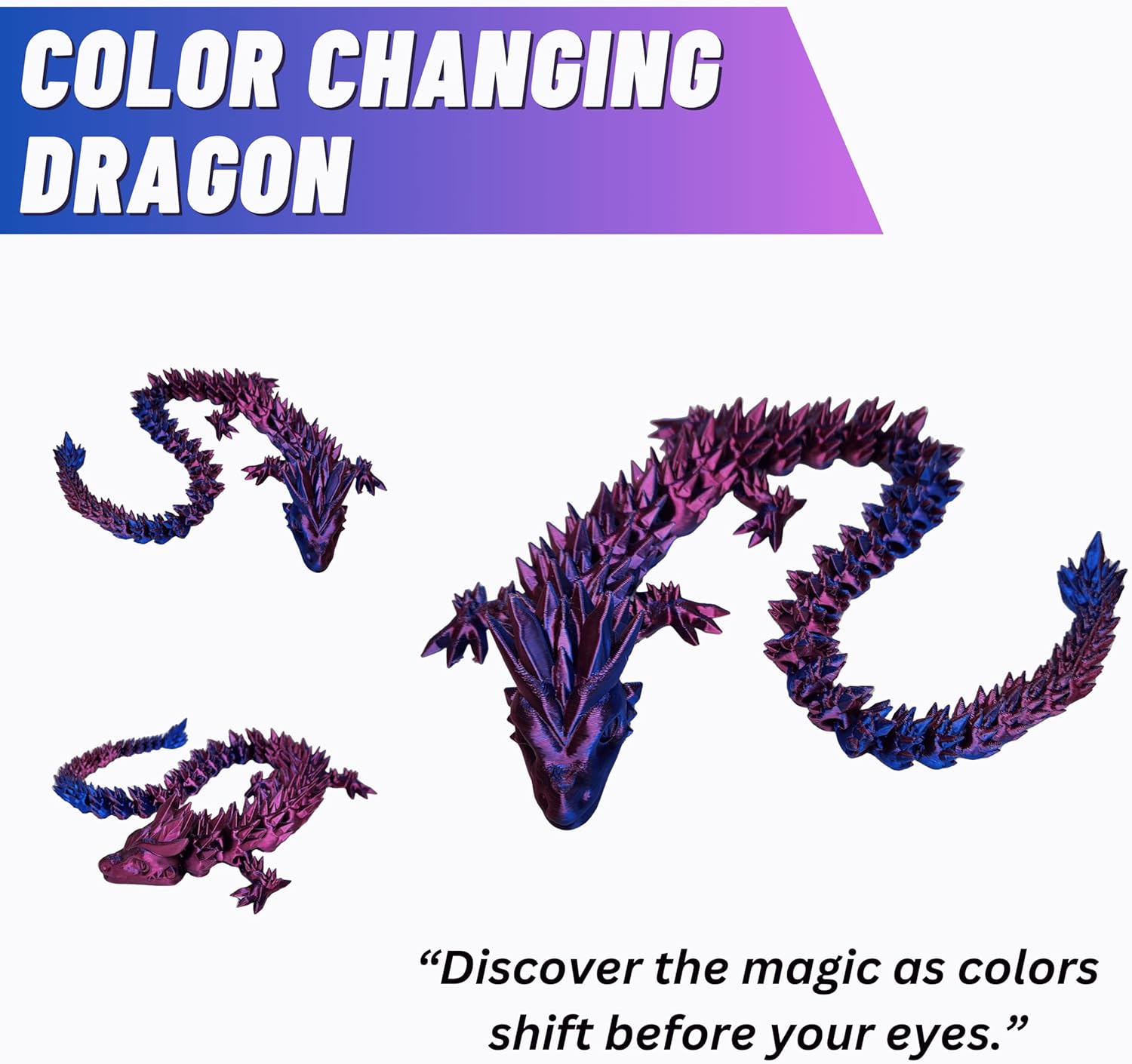 20" Articulated 3D Printed Dragon – Flexible Fidget Toy for Kids & Teens, Dragon Egg, Mythical Figurine (Red/Blue)