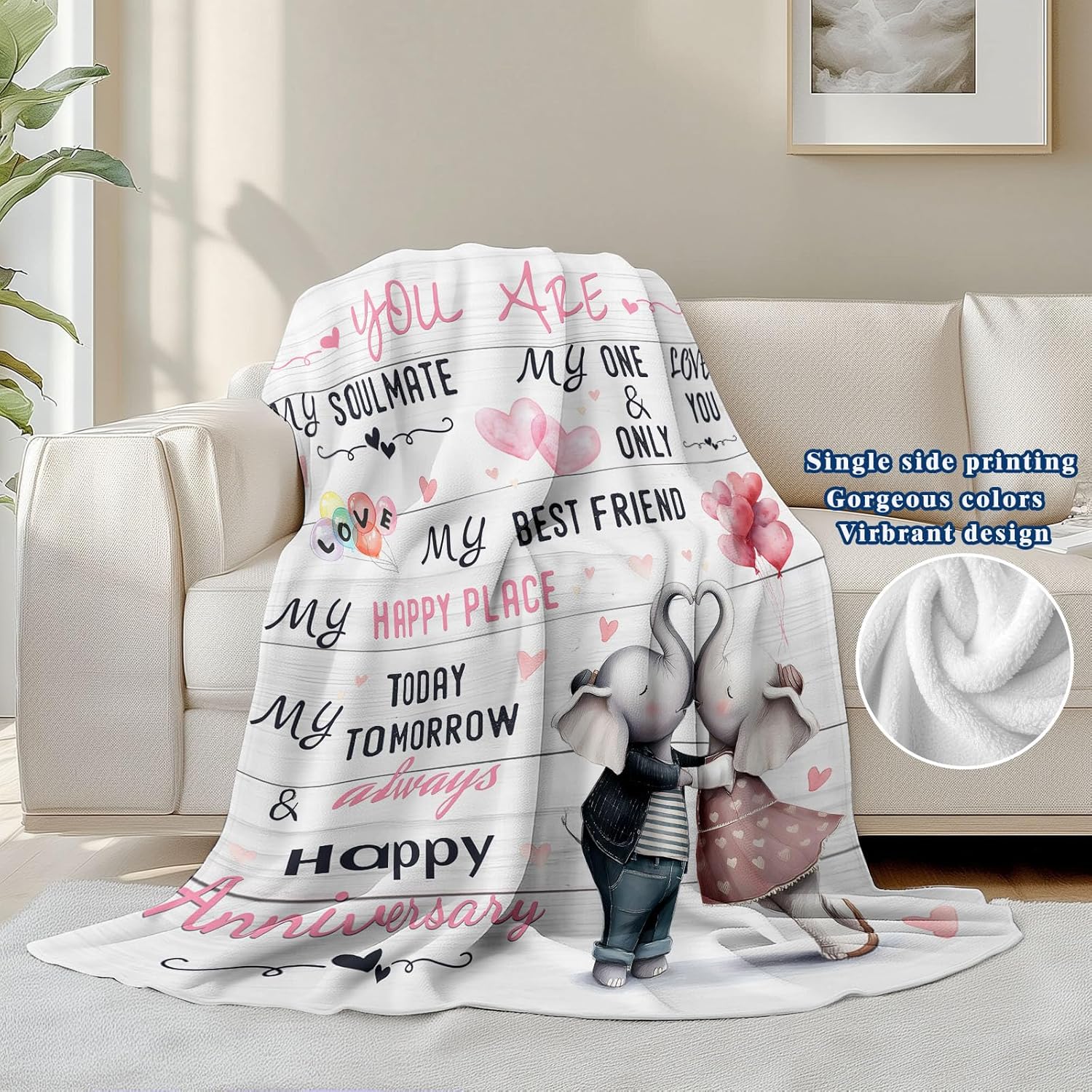 Gifts for Her Him, Wedding Anniversary Blanket for Women Men, Birthday Romantic Marriage Gifts for Couple Parents Girlfriend Boyfriend, Happy Anniversary Decor for Wife Husband 50"x60" - Image 3