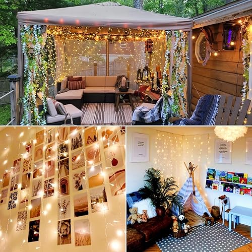 Miniatura 7 de LE Fairy - Cortina de luces que funcionan con pilas y enchufe USB, control remoto de 10 x 10 pies para pared de dormitorio, 300 luces LED para