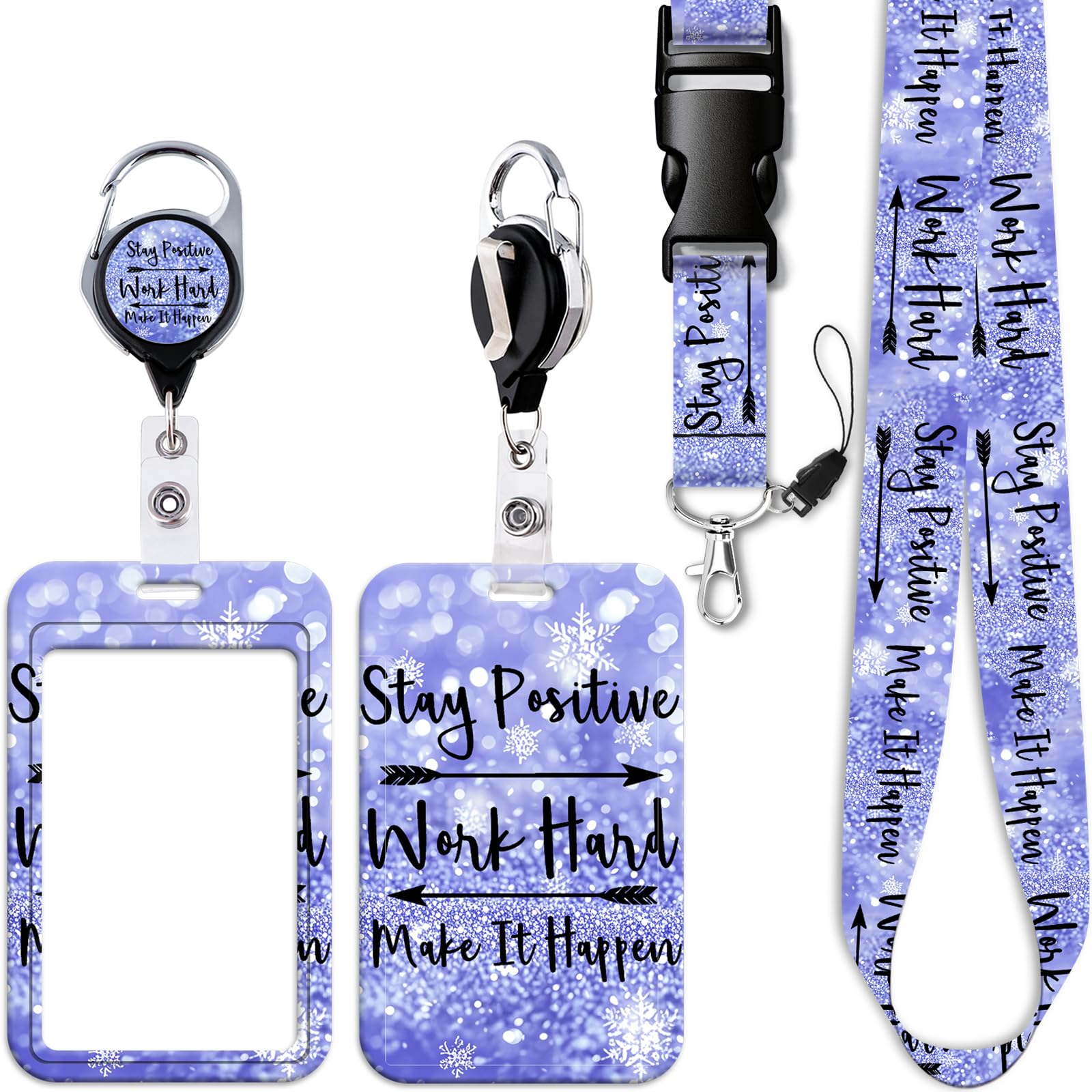 Purple Teachers ID Lanyard Card Holder with Retractable Heavy Duty Badge Holder Reel Clip Cute Neck Lanyard Strap for Keys for Women Men Girls Nurses Preppy School Reel ID Holder(Positive Quote) — image 1