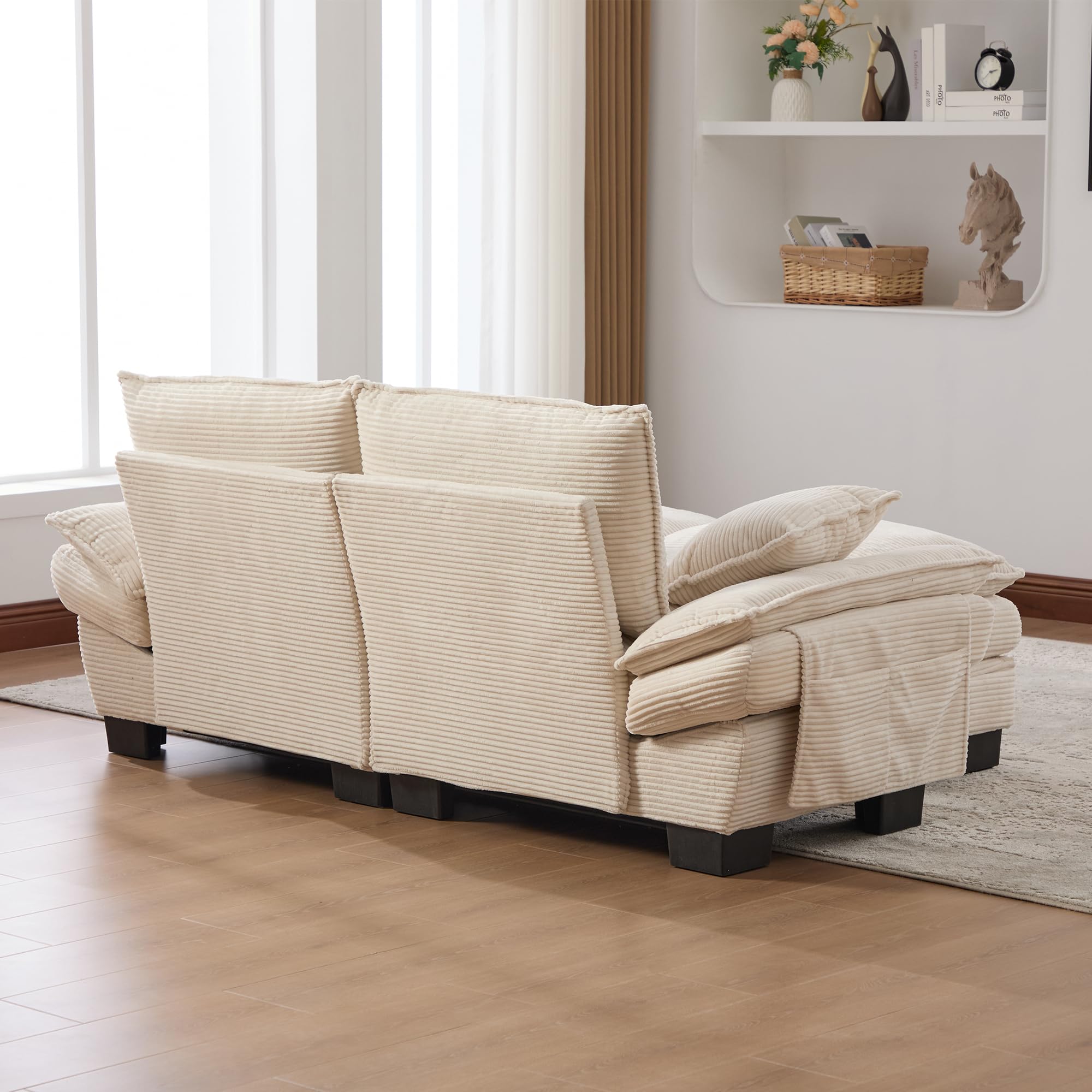 Modułowa sofa 2-osobowa, ergonomiczna szerokość siedziska z przyłączem C, sofa do salonu z bocznymi kieszeniami, do salonu, Corduroy, beżowa