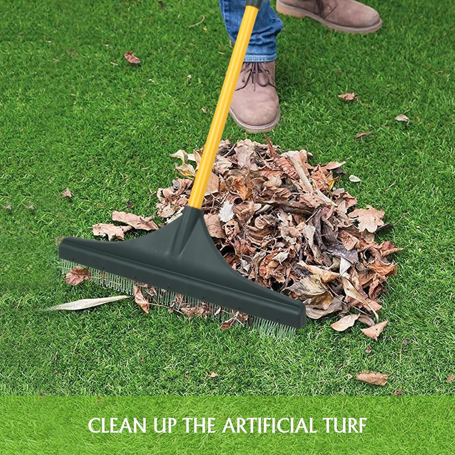 Gardtech Artificial Turf Rake, Turf Brush for Artificial Grass, 3-Section Design Adjustable up to 63 Inch, Heavy Duty Turf Rake for Artificial Turf, Efficient Leaf & Debris Cleaning