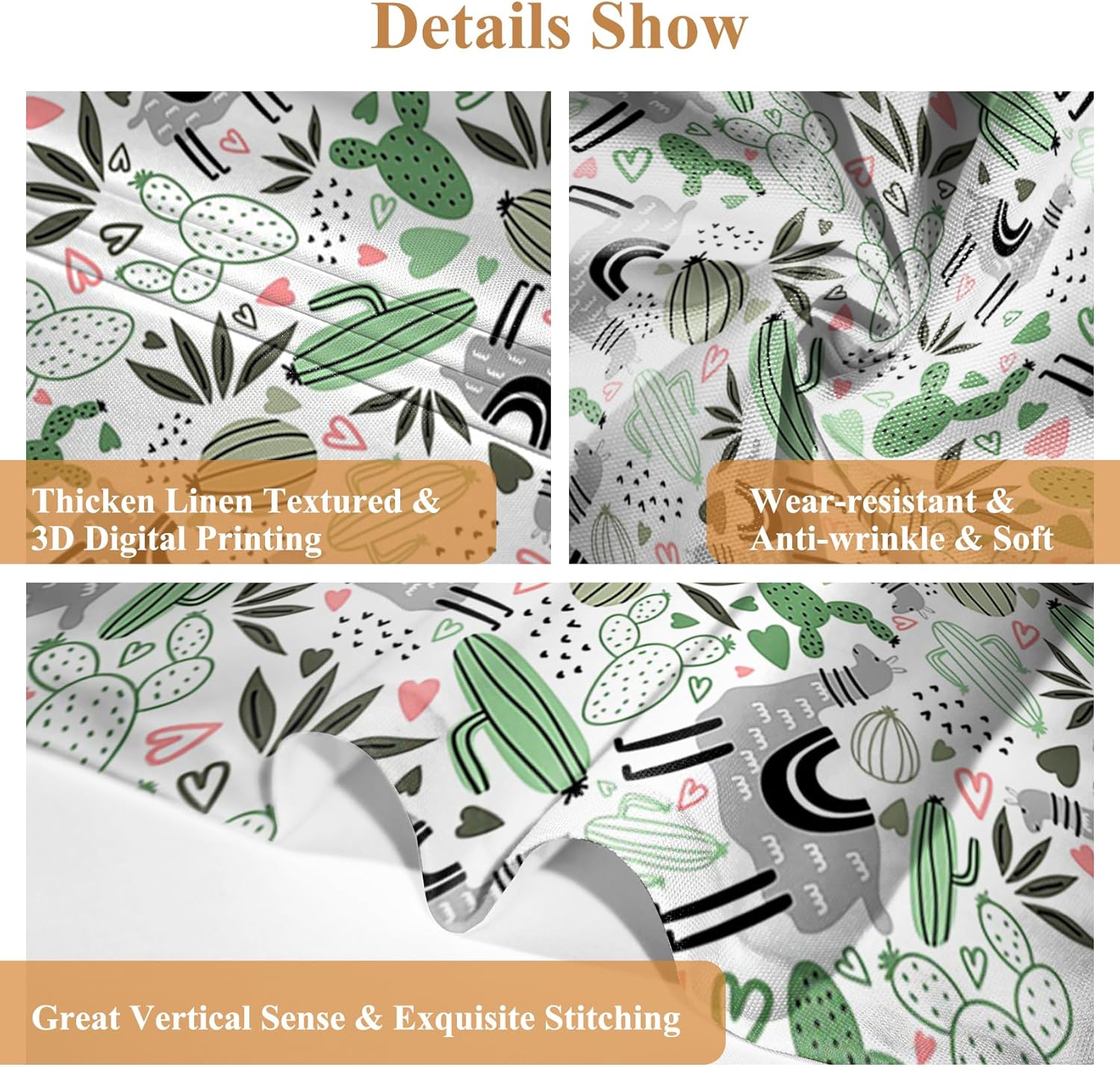 Renaiss 26 x 36 Inch Green Cactus Kitchen Tiers Curtains Camel Desert Spiny Plants Printed Rod Pocket Linen Window Treatment Tiers Cute Little Pink Heart Pattern Cafe Dining Room Drapes Decor 2 Panels