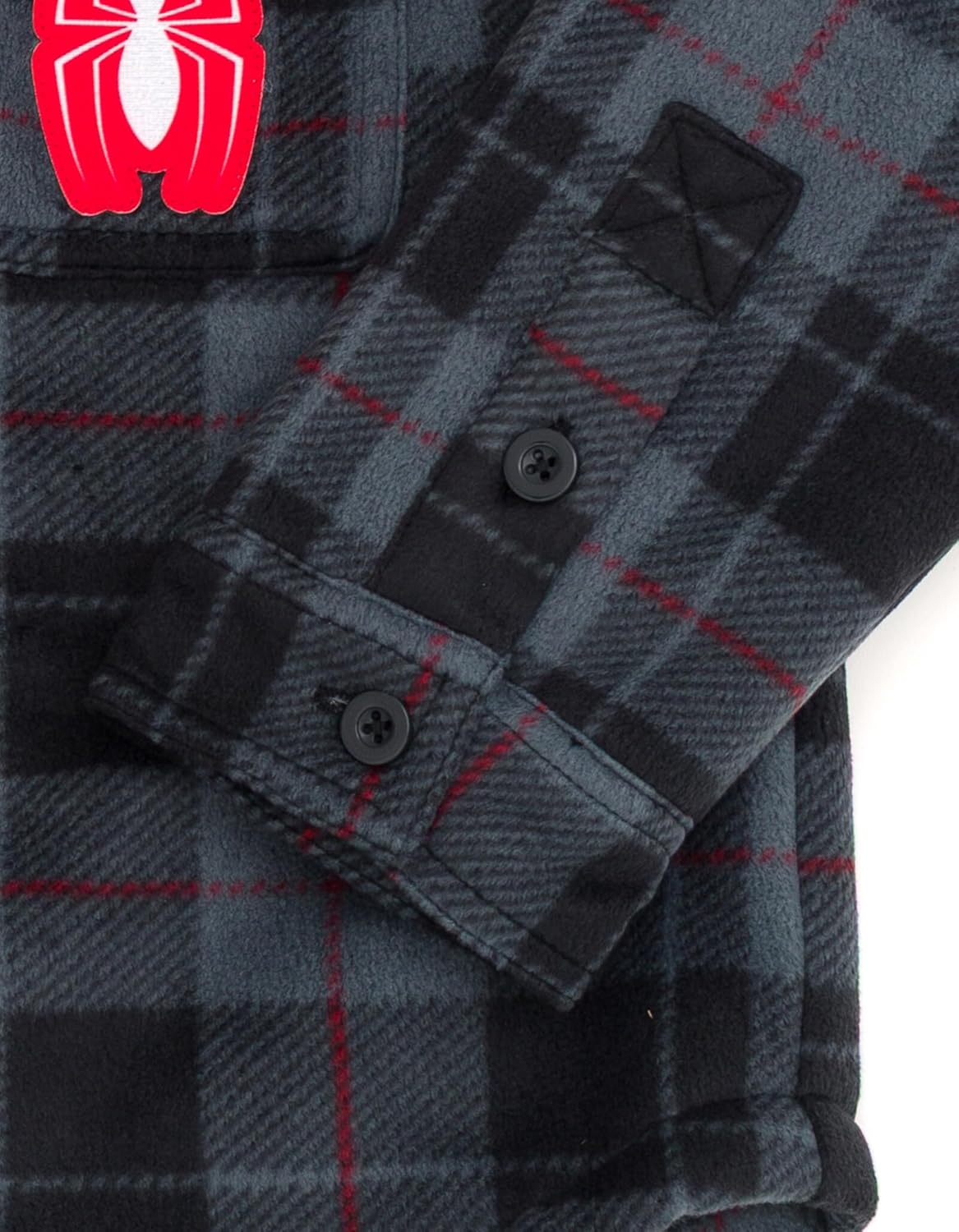 Marvel Spider-Man Plaid Flannel Hooded Shacket with Fleece Lining Toddler to Big Kid Sizes (3T - 14-16) - Image 7