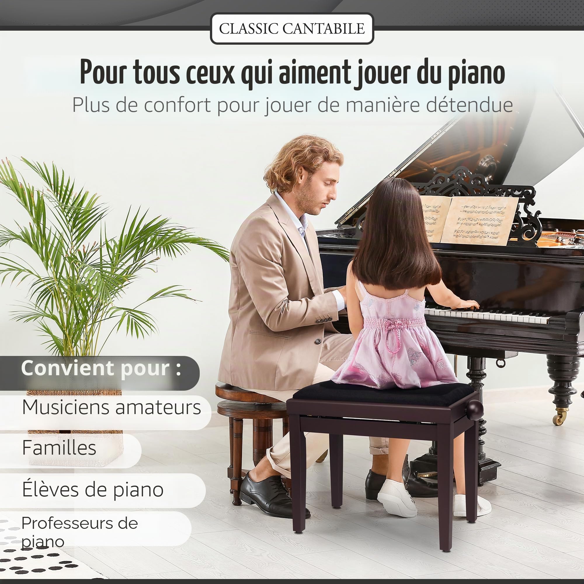 Classic Cantabile Banquette pour Piano (Bois de Rose, dépoli)
