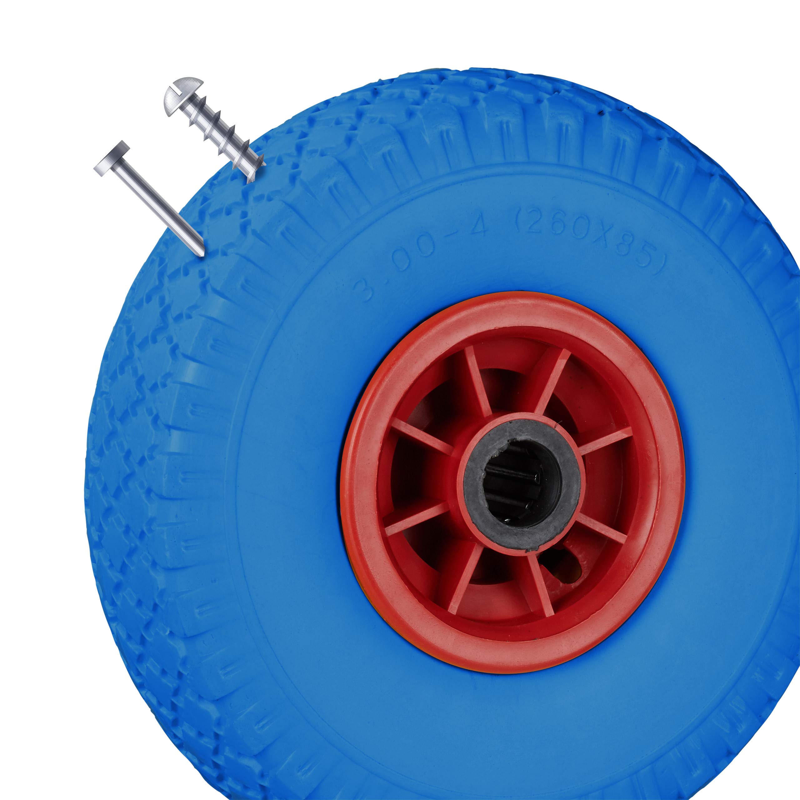 Set da 8 Ruote per Carriola, Pneumatici di Gomma Piena Antipanne, Asse 25mm, max.80 kg, 260x85mm, Blu Rosso
