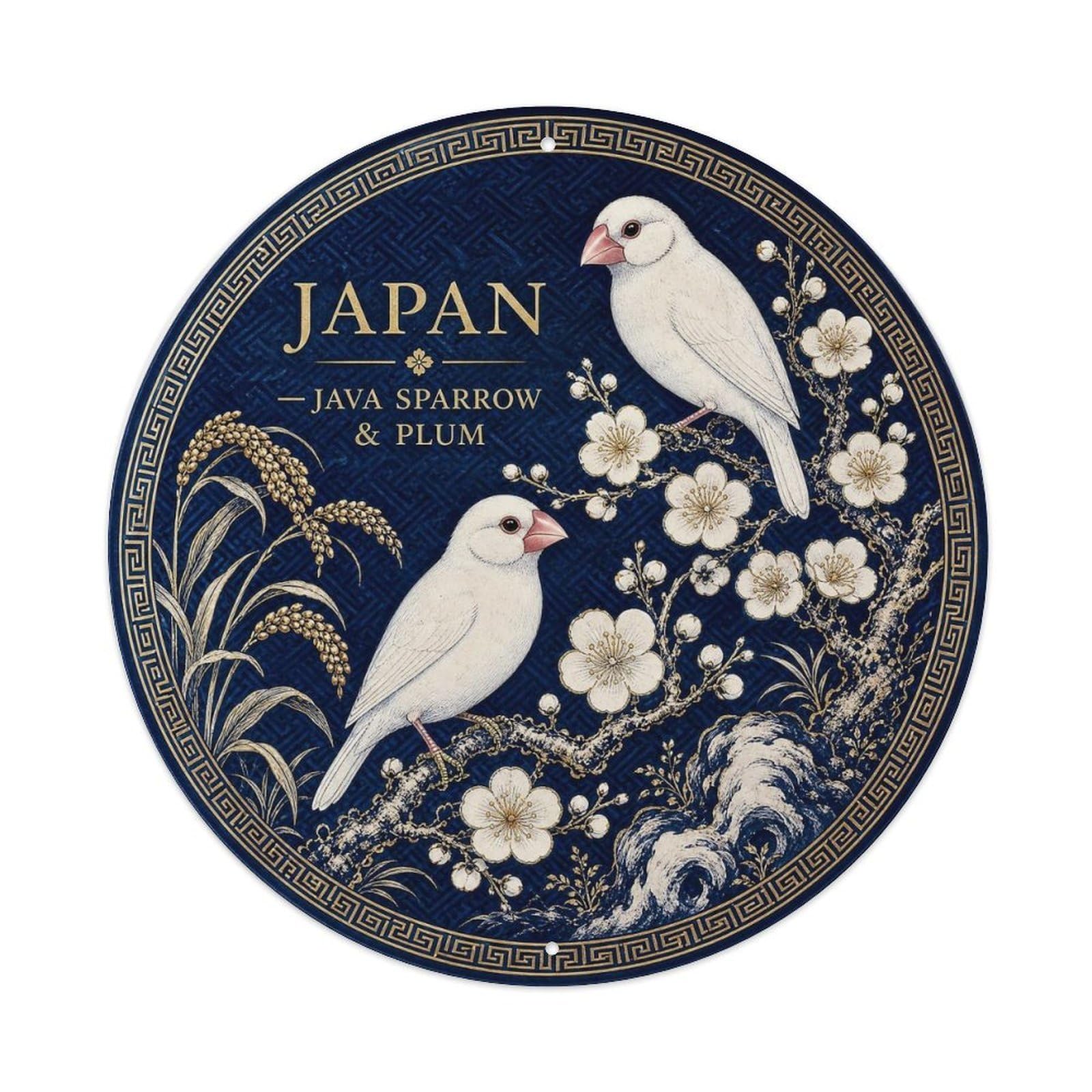 Olyhtr 8X8inch Classic Style Arita Japan Java Sparrow Plum Branch Ceramic Metal Tin Sign