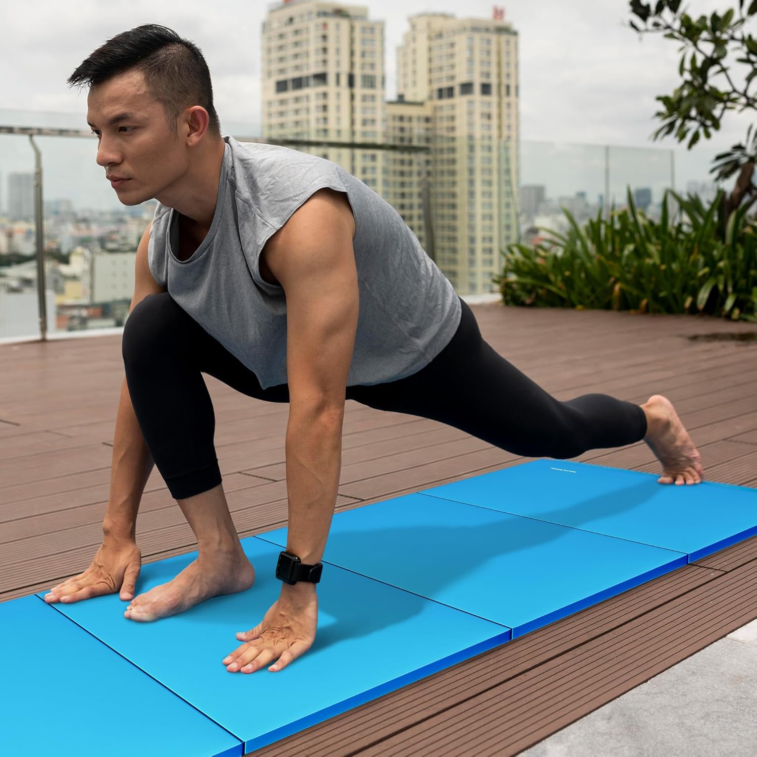 Blue 4'x8'x2" High Density Vinyl Folding Gymnastics Mat