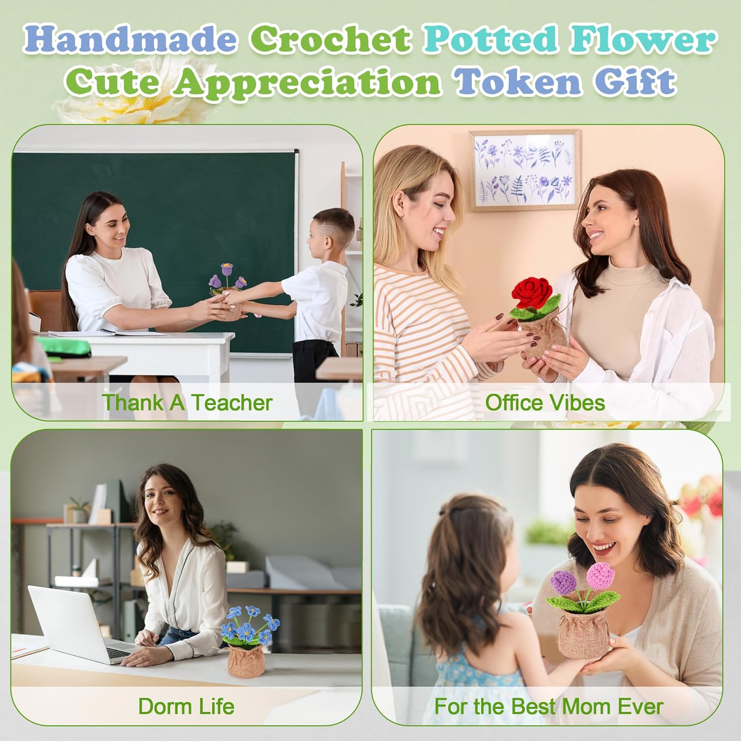 Crochet Flower Plant, Empathetic Flower Gift for Women & Men, Perfect for Birthday, Christmas, Mother's Day, Desk Decor, Birthday Decorations, Kids Party Decoration. Blue Myosotis. - Image 8