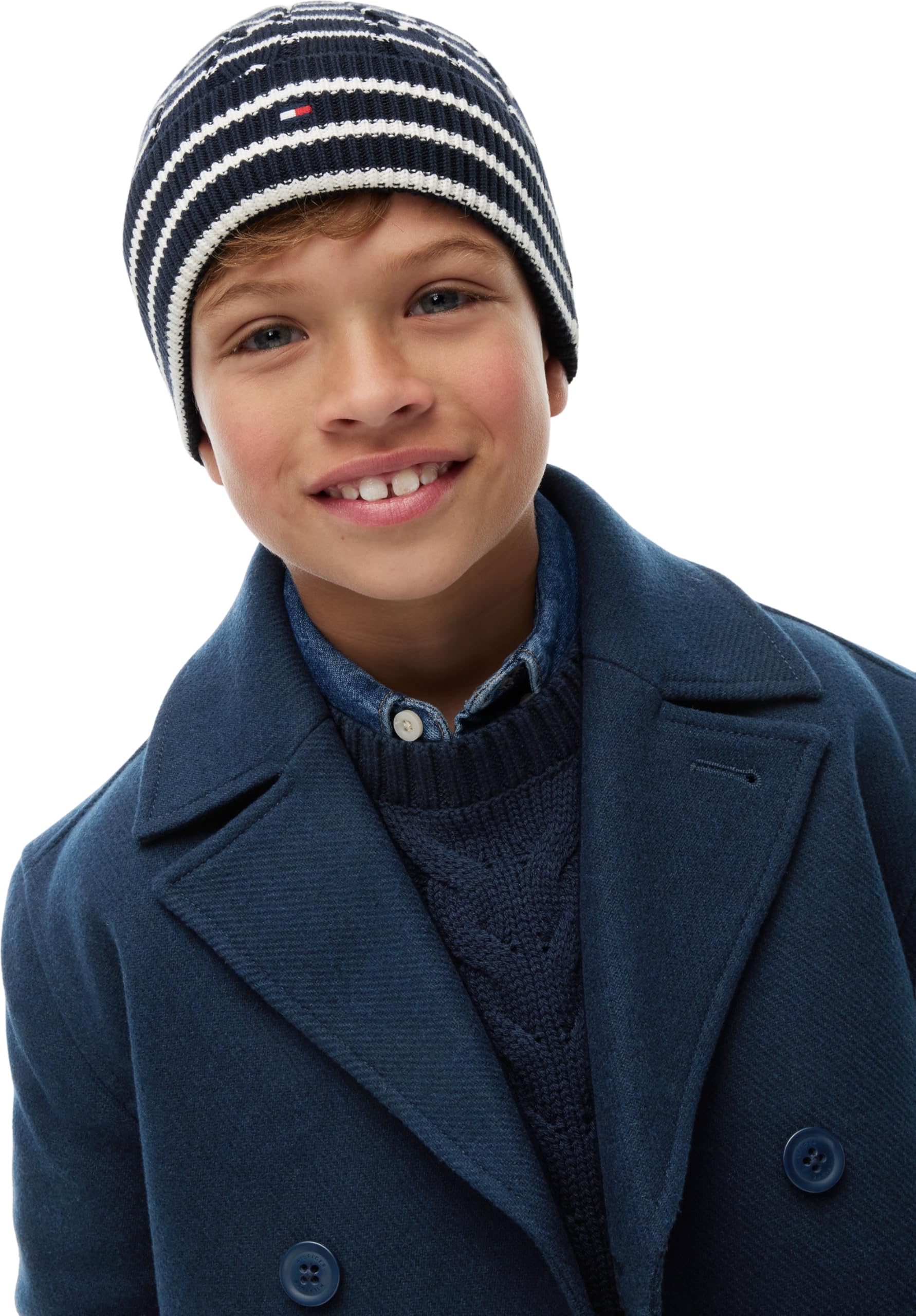 Tommy Hilfiger Kids Gender Inclusive Essential Cable Beanie KA0KA00101 Beanie, Blu (Blu Scuro/Avorio Petalo Stripe), L-XL