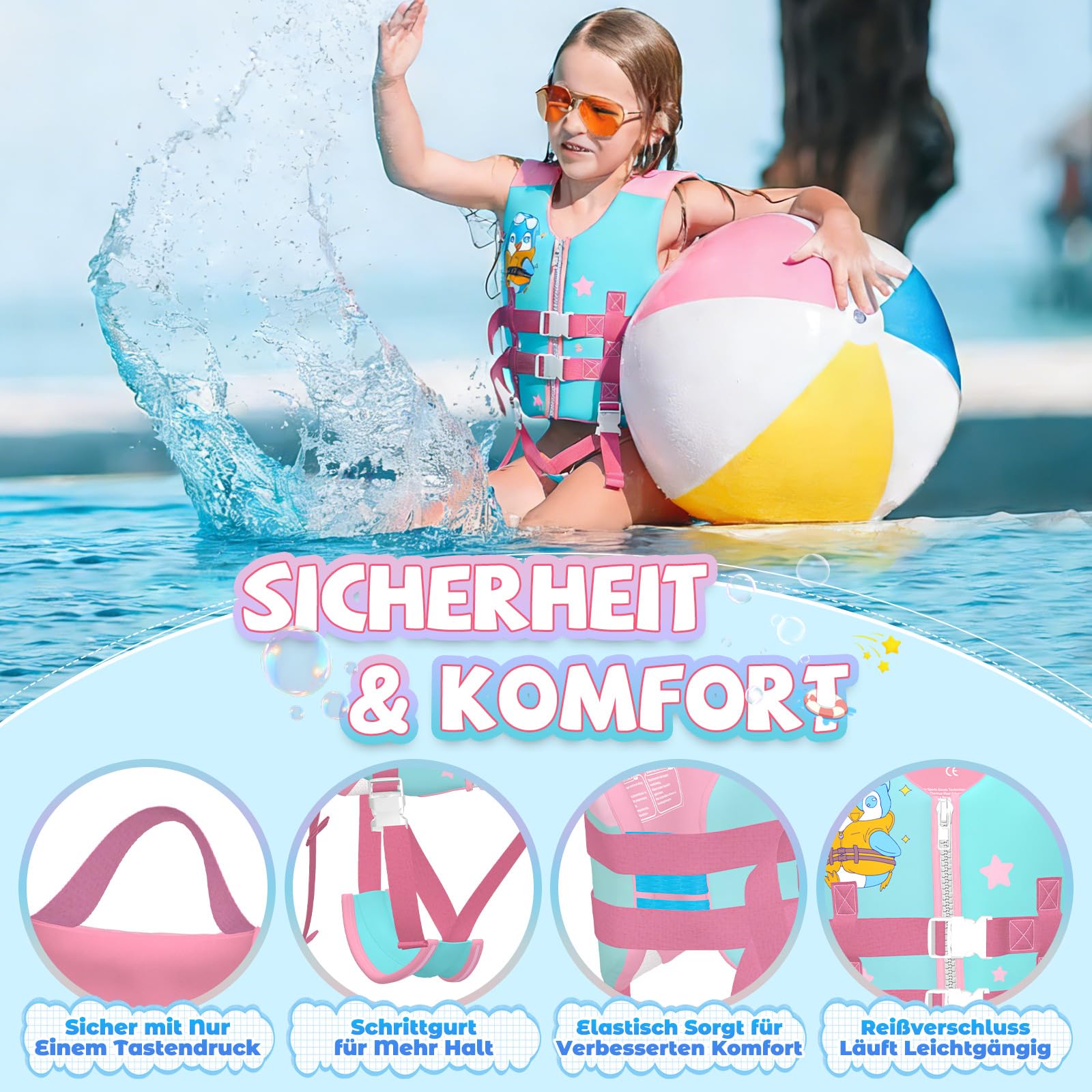 Schwimmweste Kinder 2-9 Jahre - Auftriebsweste Kinder Schwimmweste zum Schwimmen Lernen, Moderne Schwimmhilfe für Jungen, Mädchen und Kleinkinder, TÜV Geprüfte EN 13138-1:2021