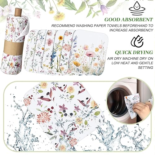 Miniatura 2 de Paquete de 36 paños de limpieza reutilizables, lavables, de algodón, para suministros de fiesta en el hogar, a granel, 9.84 x 11.81 pulgadas (flores