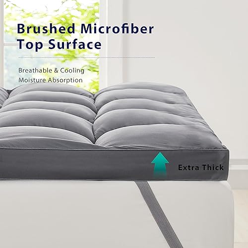 Miniatura 3 de Cubrecolchón King  Almohada refrescante tamaño superior extra gruesa de felpa para cama de plumón alternativo relleno suave para dolor de espalda,